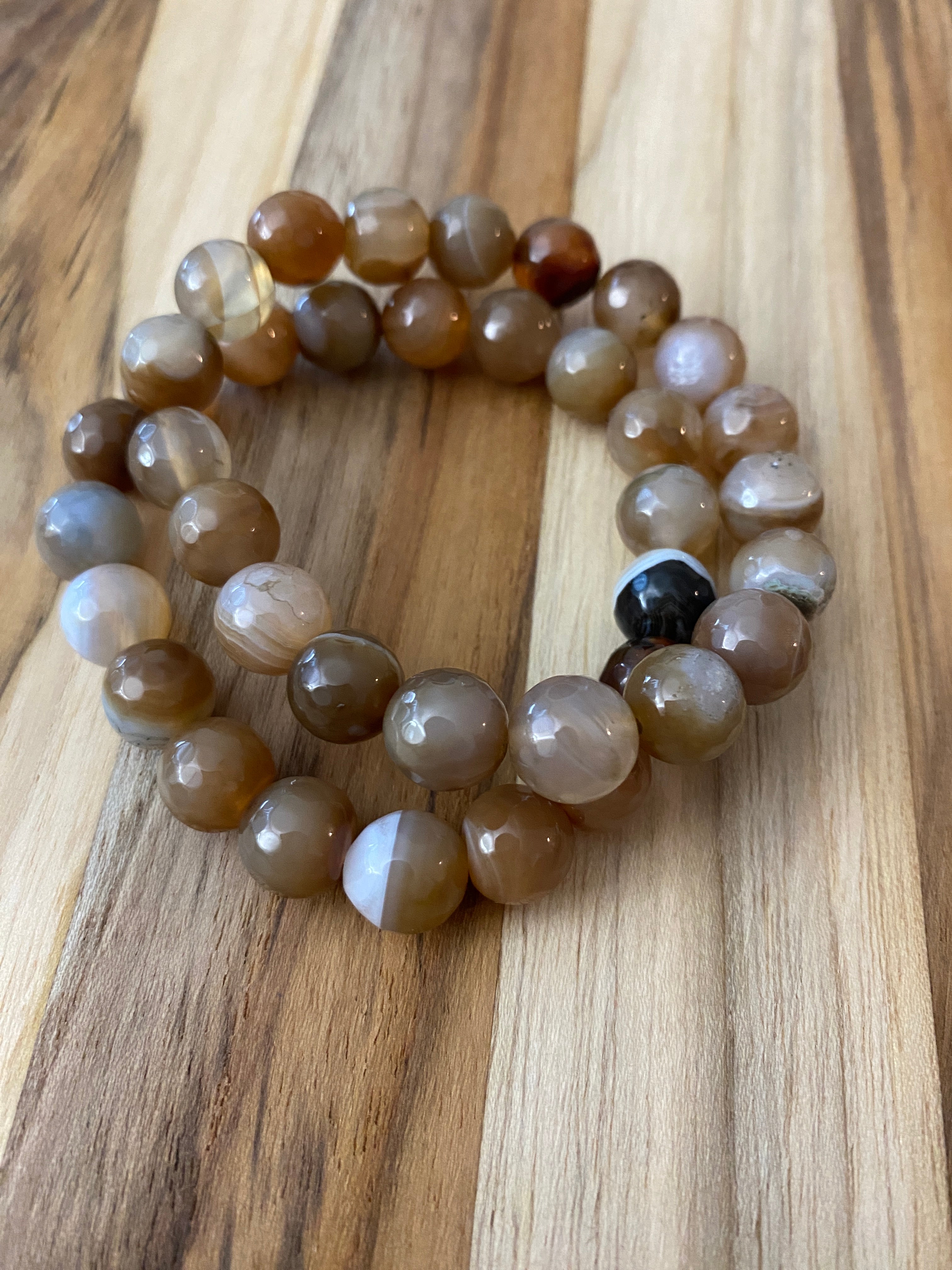 Brown Faceted Agate Beaded Stretch Bracelet - My Urban Gems
