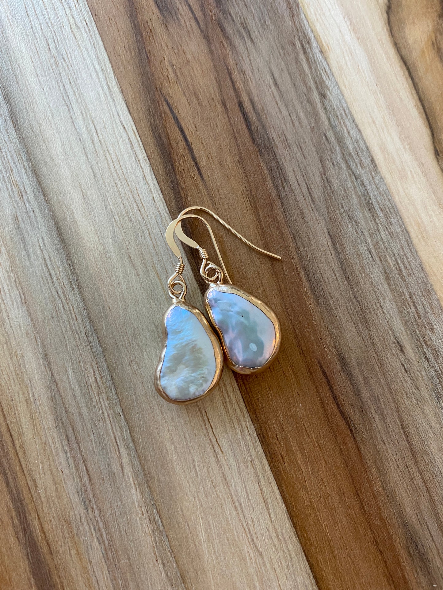 White Baroque Pearl Dangle Earrings with Gold
