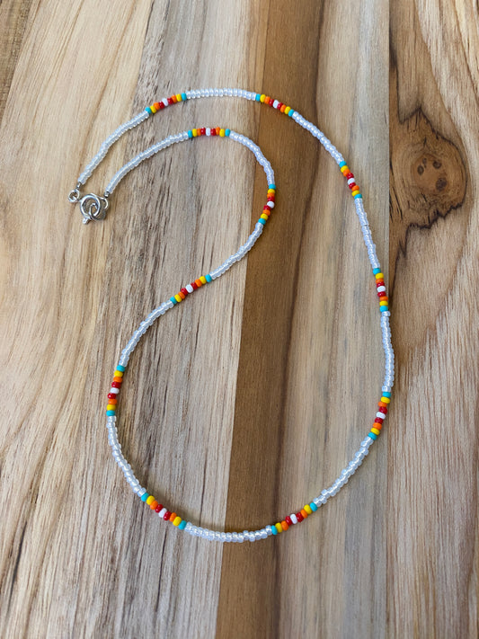 16" Dainty Minimalist Seed Bead Necklace Multi Opalite Rainbow