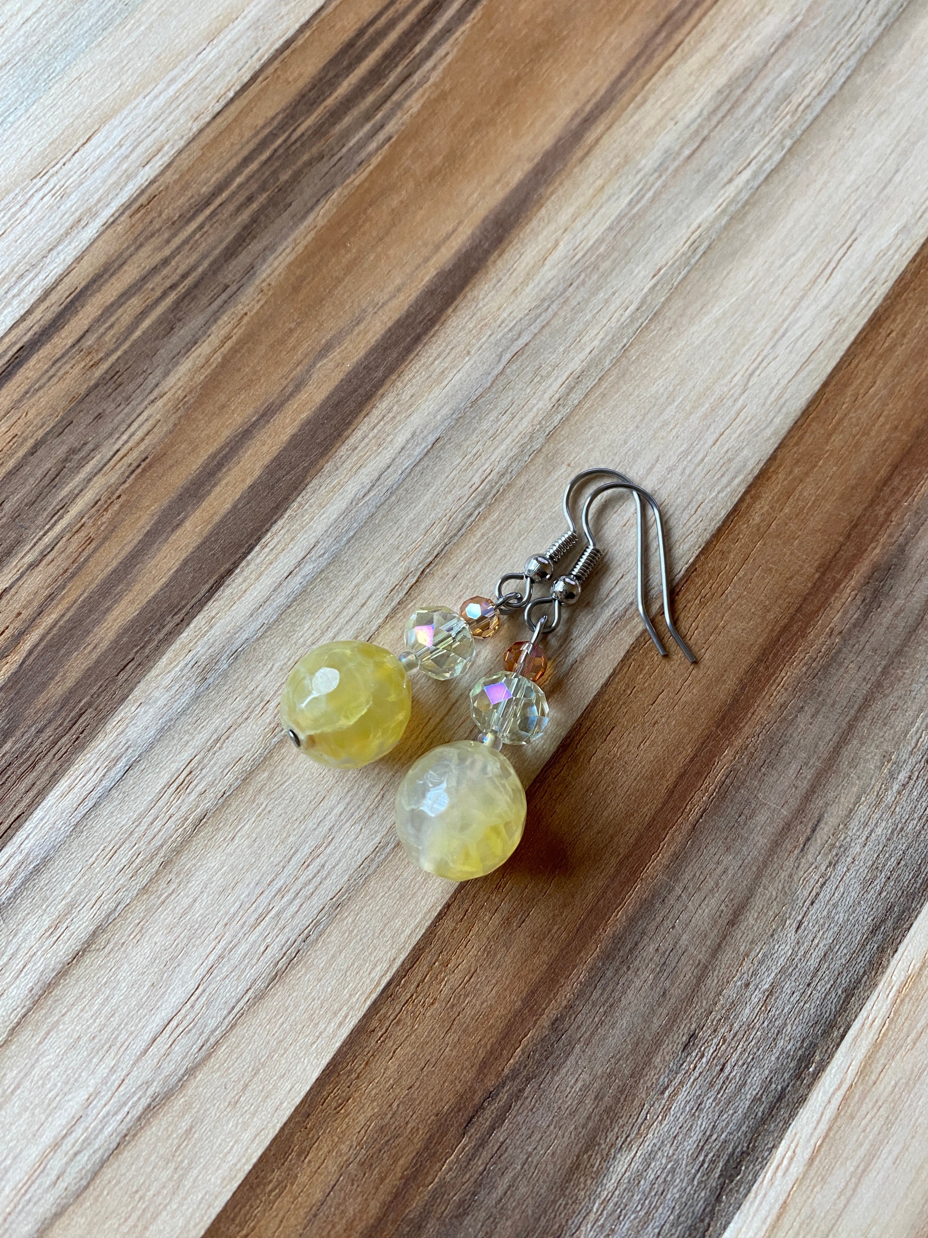 Yellow Agate & Crystal Dangle Earrings - My Urban Gems