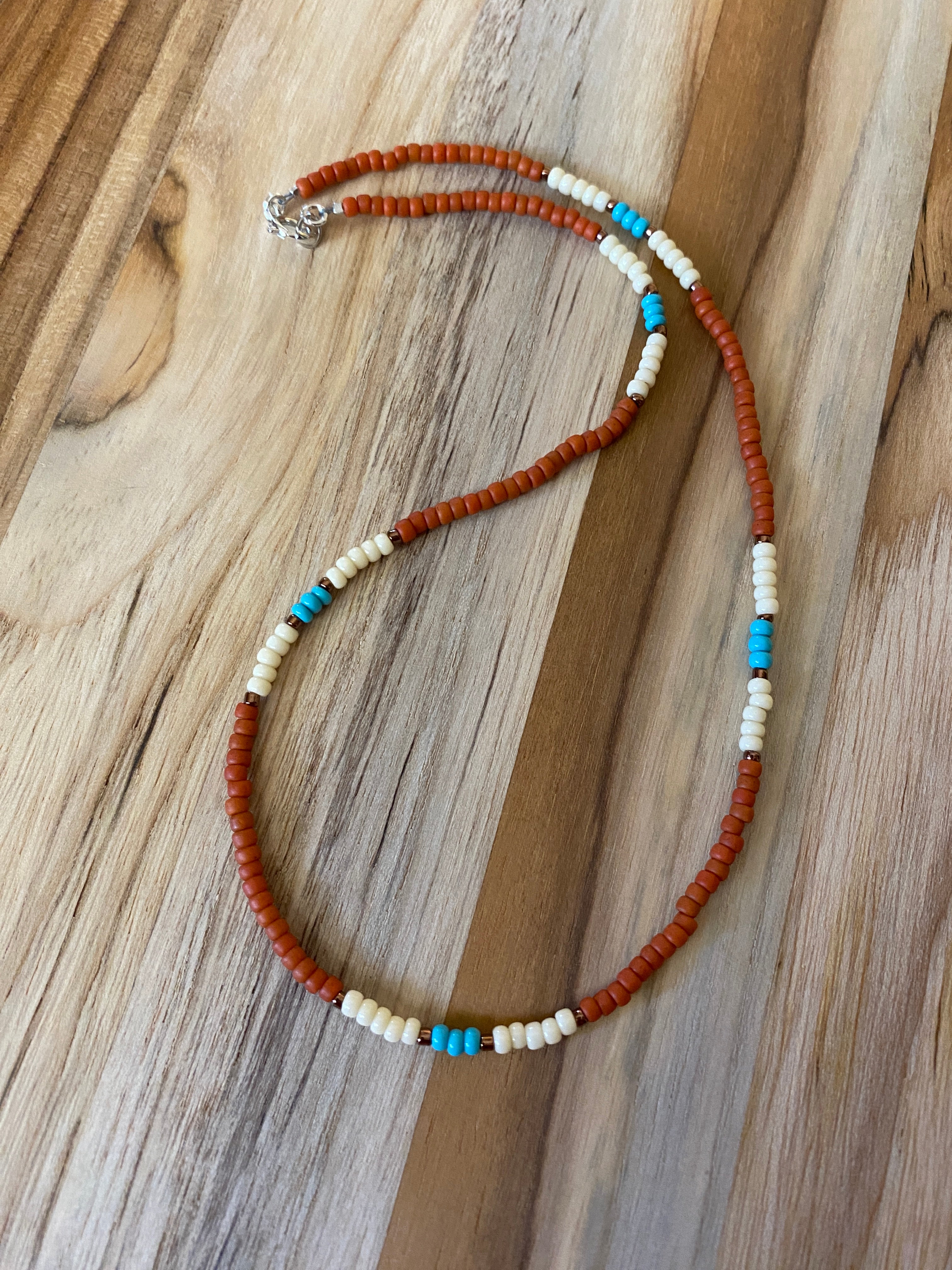 Dainty Minimalist Brick Red Seed Bead Beaded Necklace