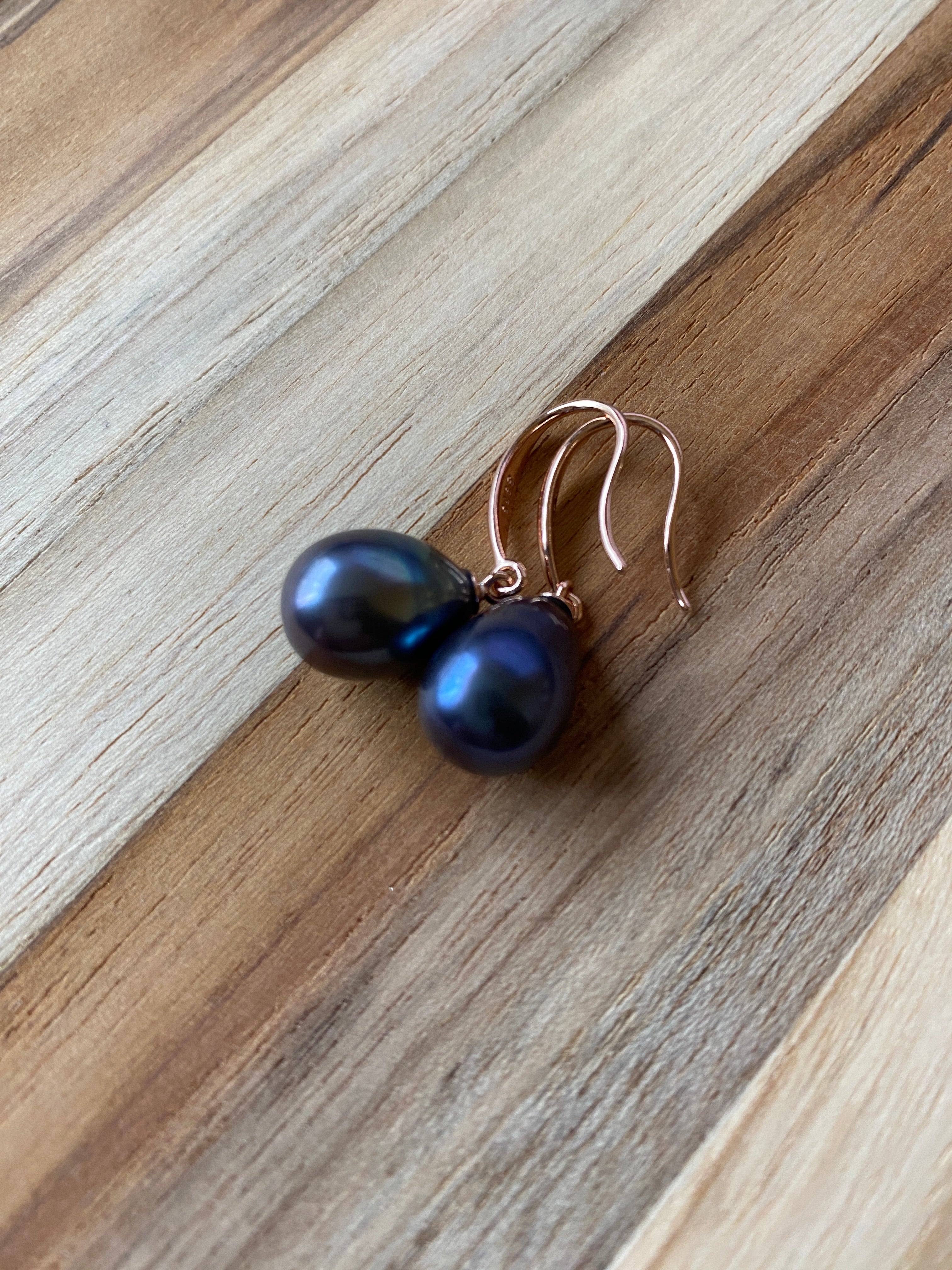 Peacock Pearl Dangle Earrings with Rose Gold