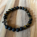 Men’s/Unisex Aromatherapy Beaded Stretch Bracelet with Tigereye & Lava Stone ~ 7.5”
