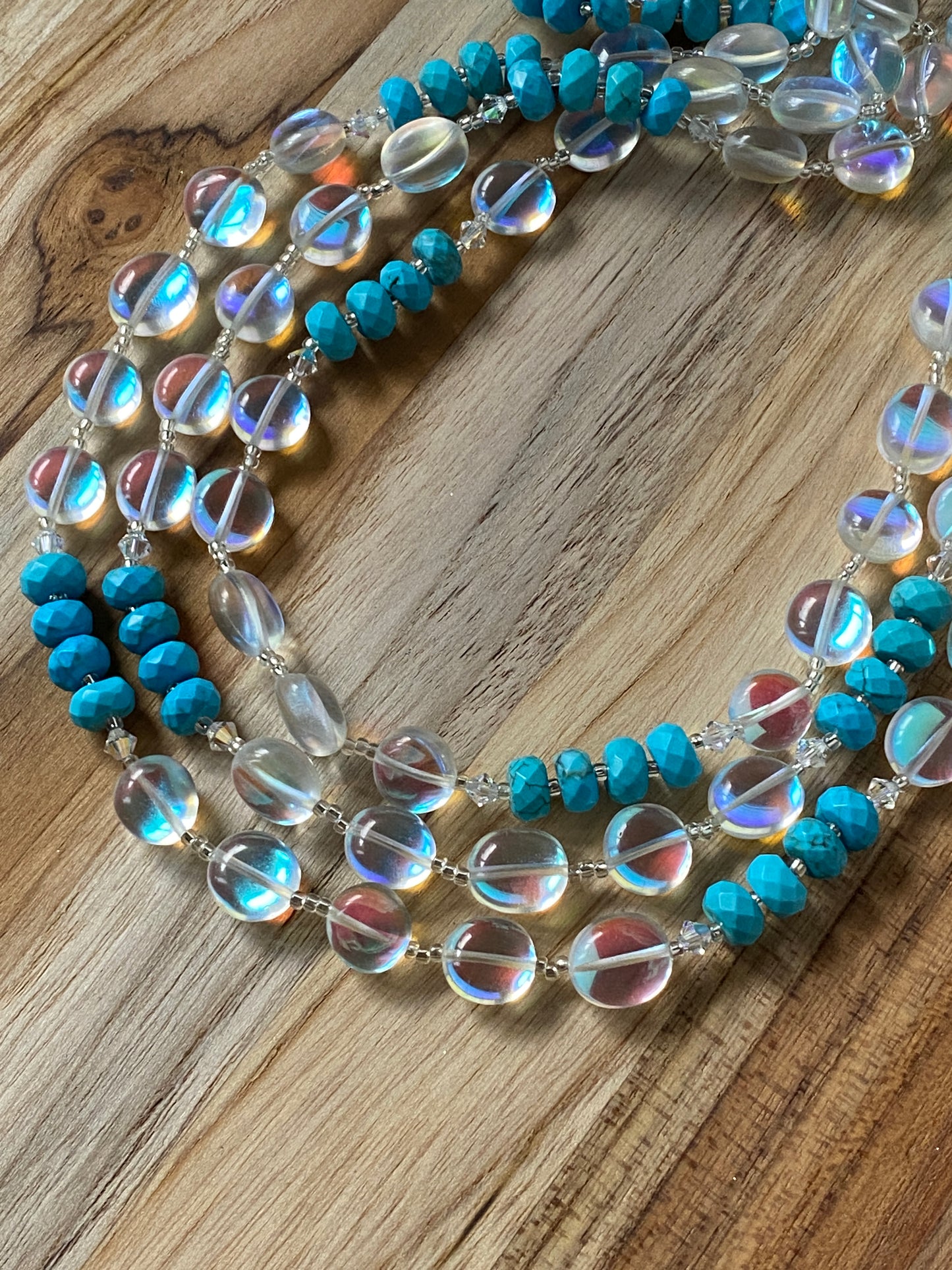 60" Extra Long Beaded Wraparound Necklace with Mystic Aura Quartz Turquoise & Crystal Beads - My Urban Gems