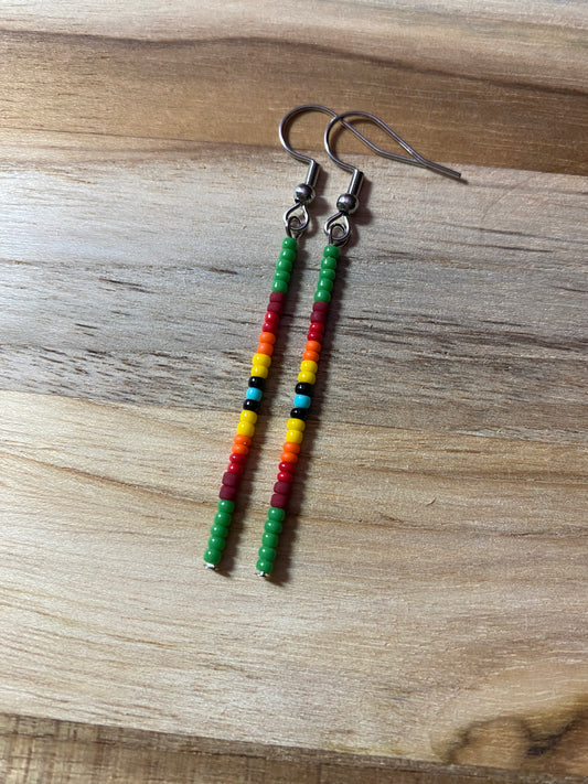 Native Inspired Seed Bead Stick Dangle Minimalist Earrings