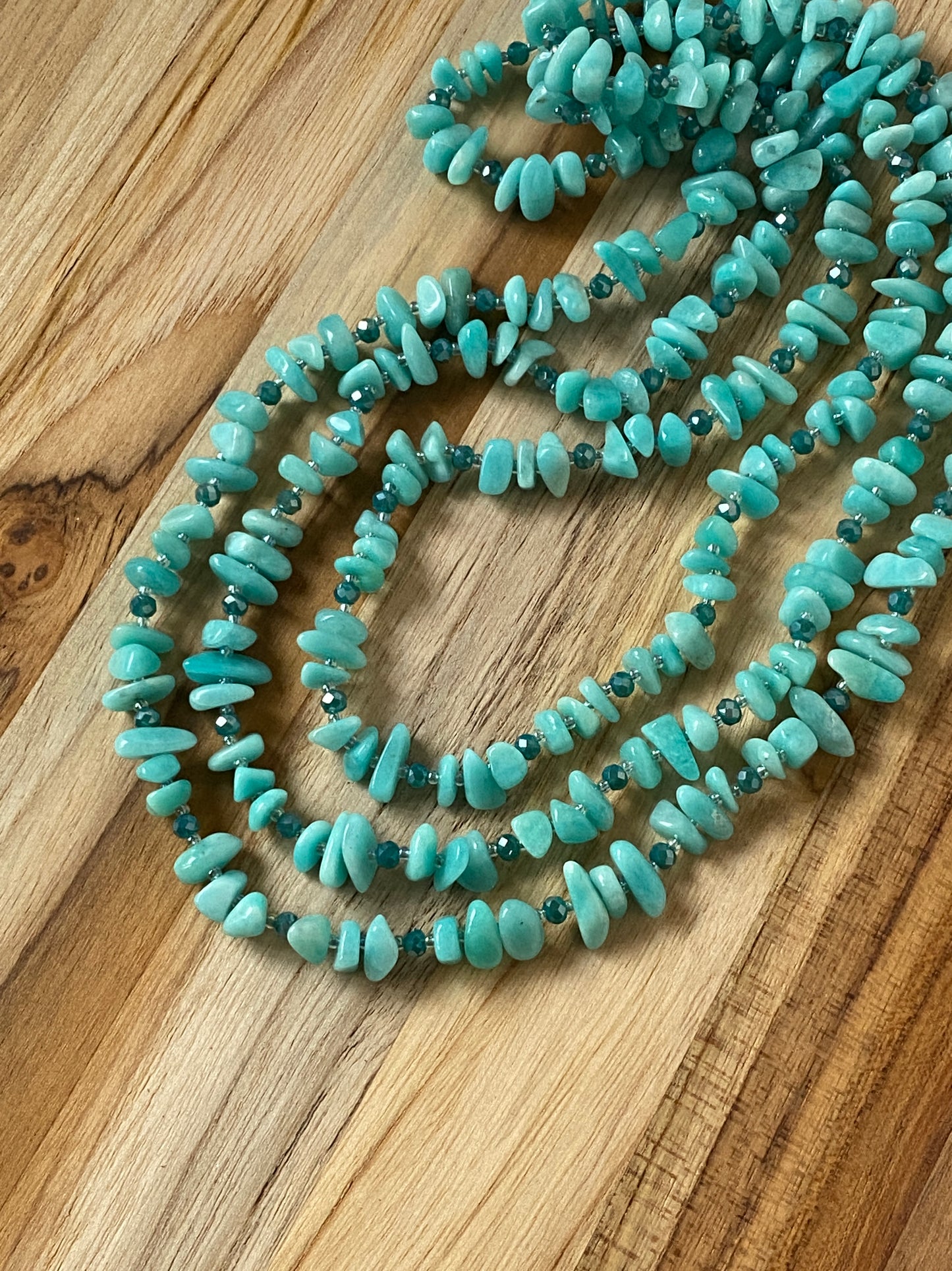 60" Extra Long Beaded Wraparound Amazonite Chip Bead Necklace with Crystal Beads My Urban Gems