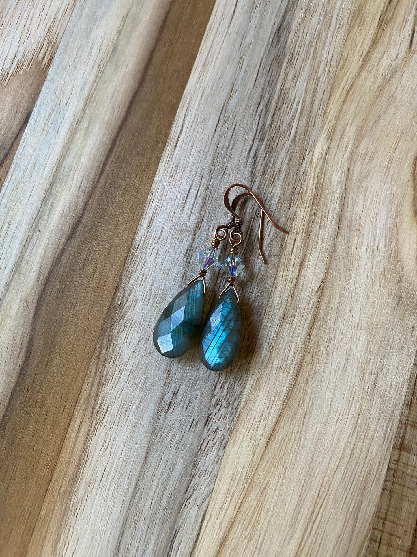 Green Flash Labradorite Earrings with Copper