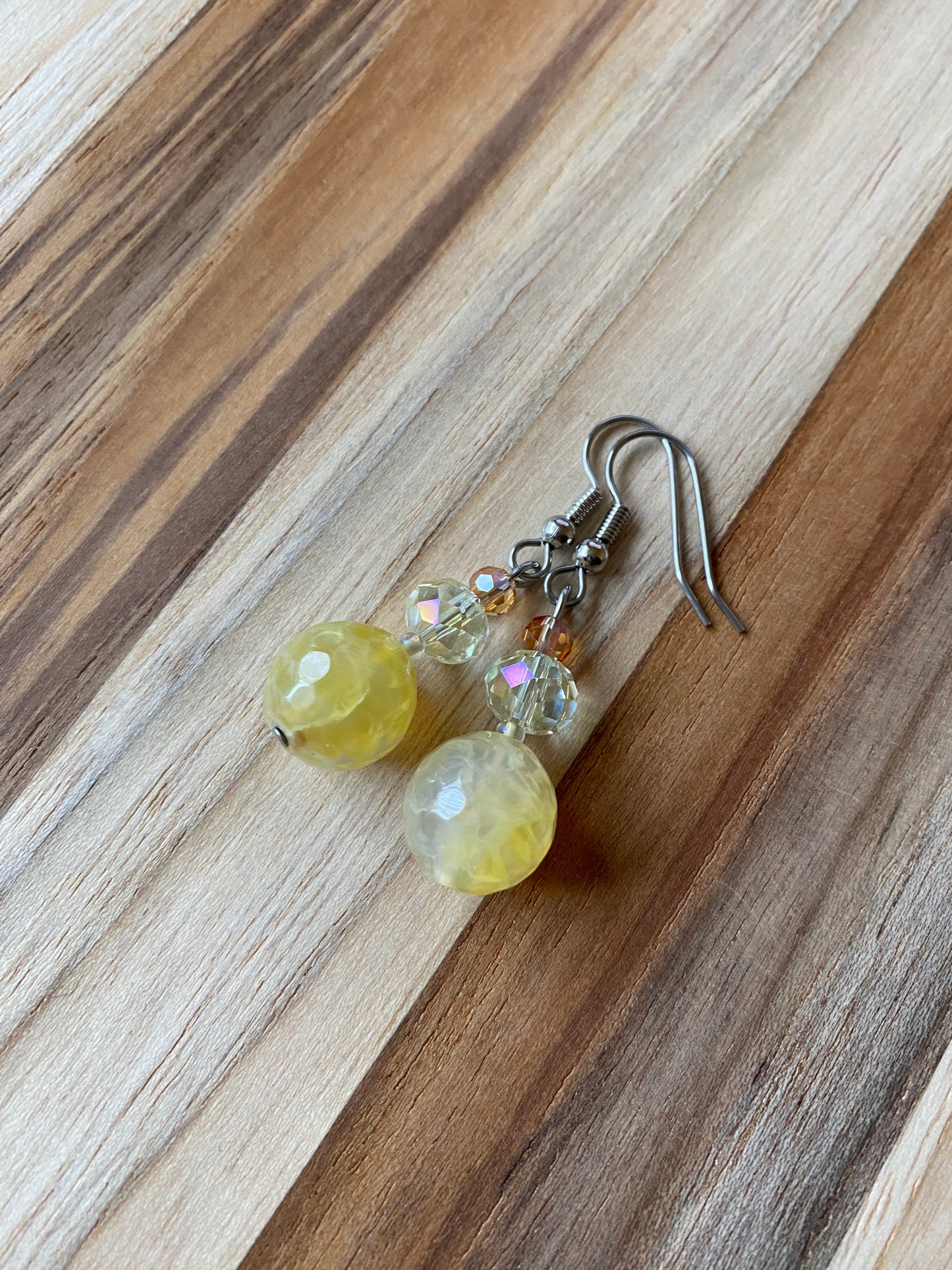Yellow Agate & Crystal Dangle Earrings