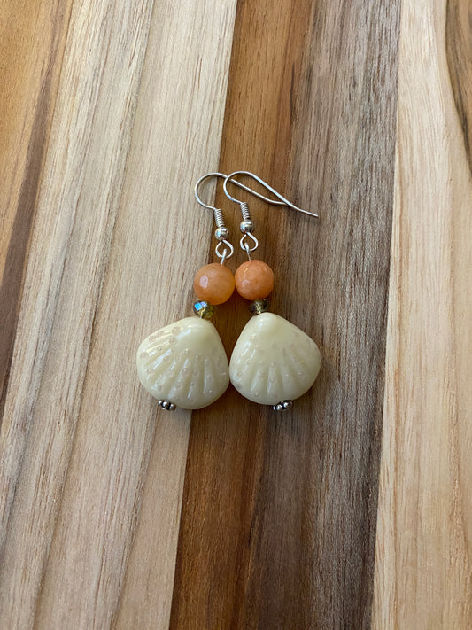 Peach & Cream Glass Shell Dangle Earrings
