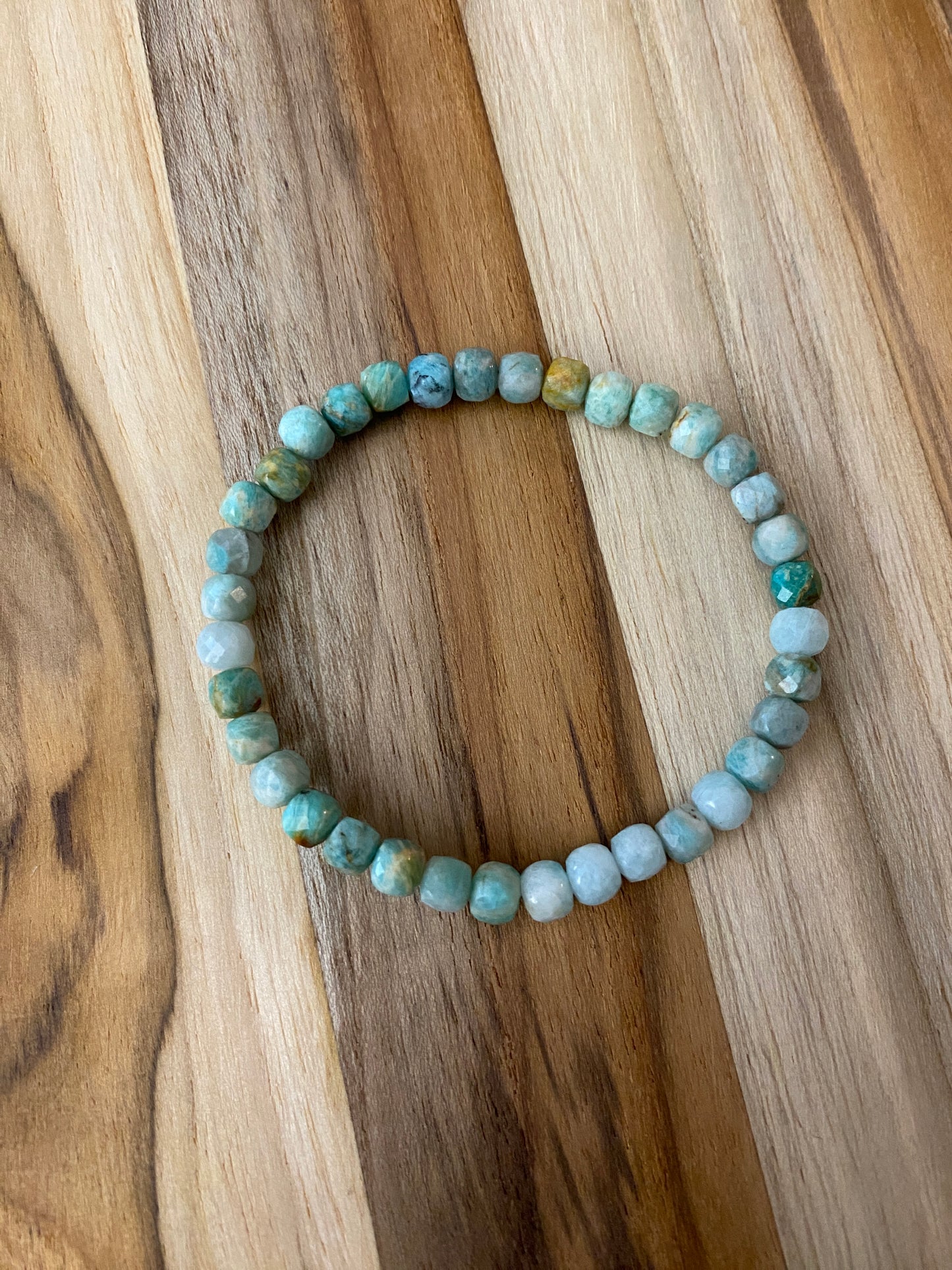 Dainty Amazonite Faceted Cube Beaded Stretch Bracelet