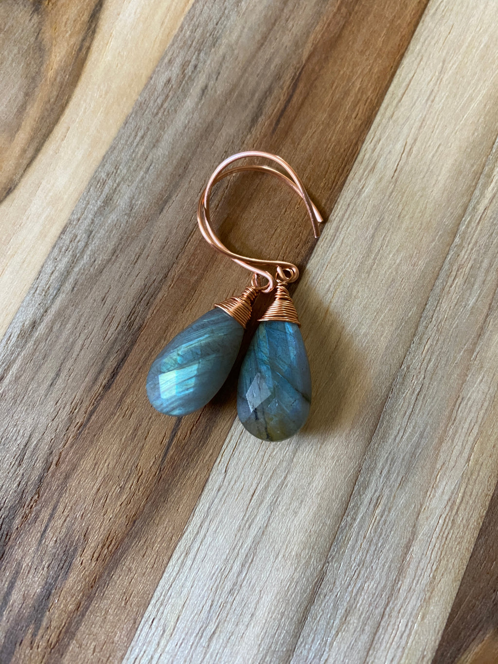 Copper Wire Wrapped Labradorite Dangle Earrings