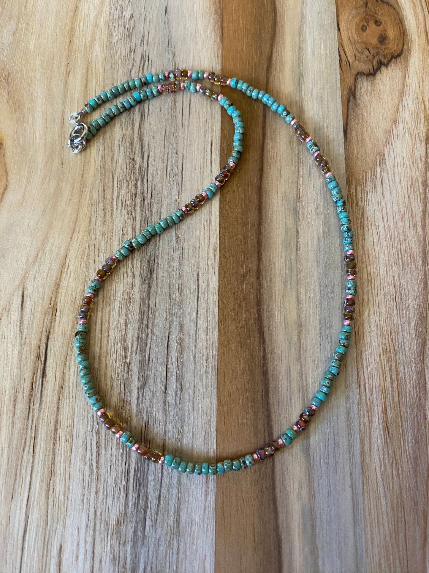 Dainty Minimalist Turquoise Color Seed Bead Beaded Necklace