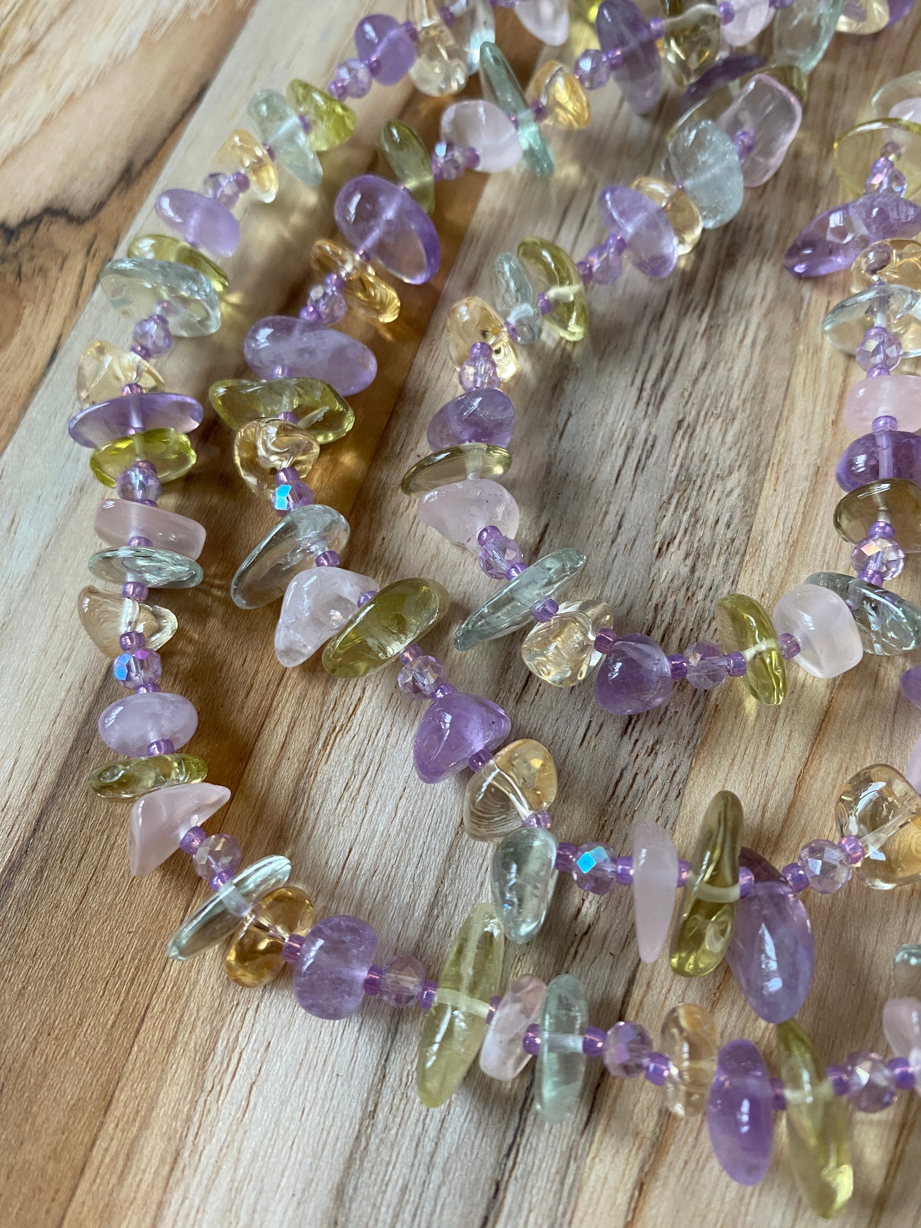60" Extra Long Wraparound Multi Gemstone Tumbled Chip Beaded Necklace with Crystal Beads - My Urban Gems
