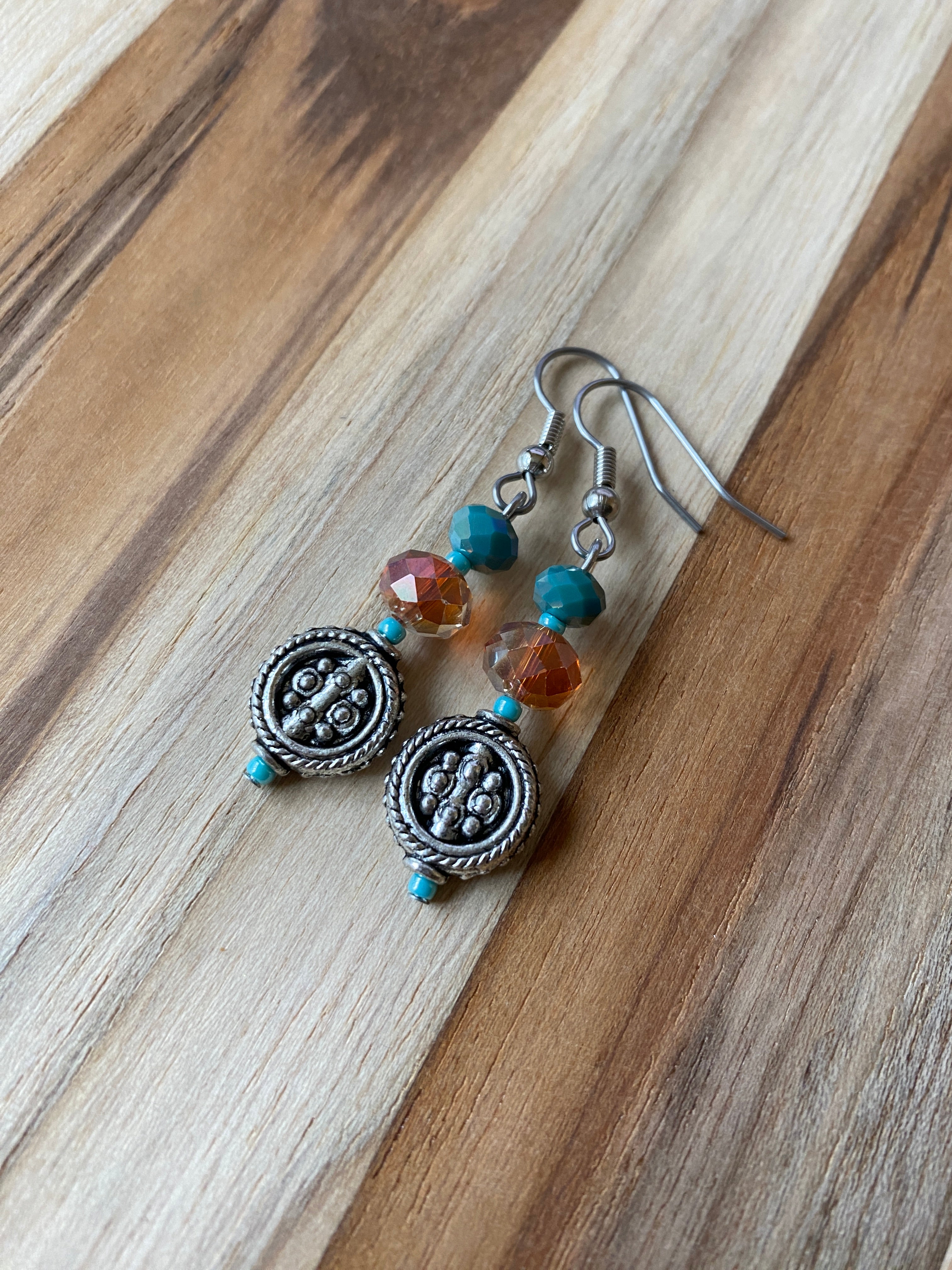 Silvertone, Topaz & Turquoise Crystal Earrings - My Urban Gems