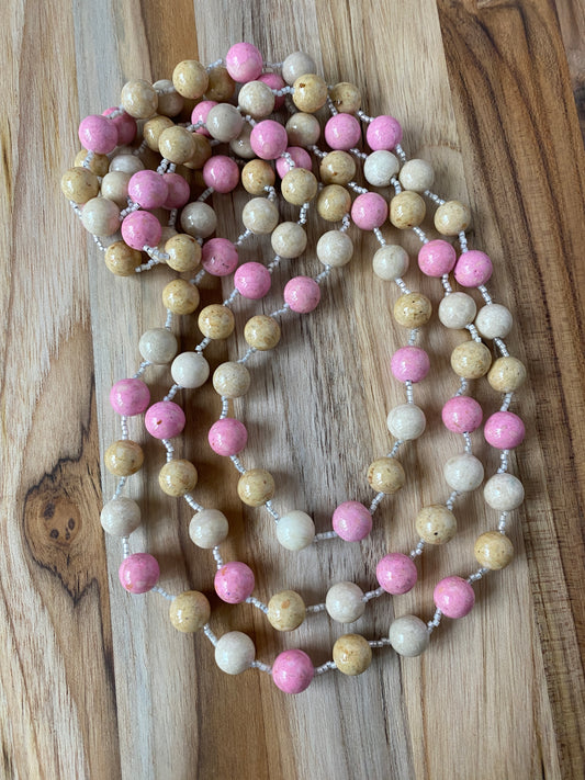 60" Pink, Cream & Beige Riverstone Necklace