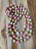 60" Pink, Cream & Beige Riverstone Necklace - My Urban Gems