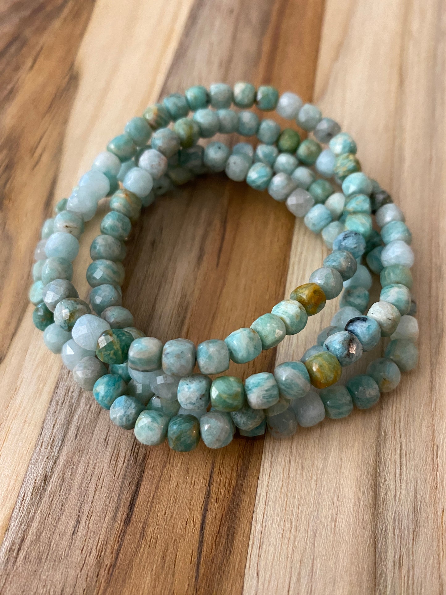 Dainty Amazonite Faceted Cube Beaded Stretch Bracelet