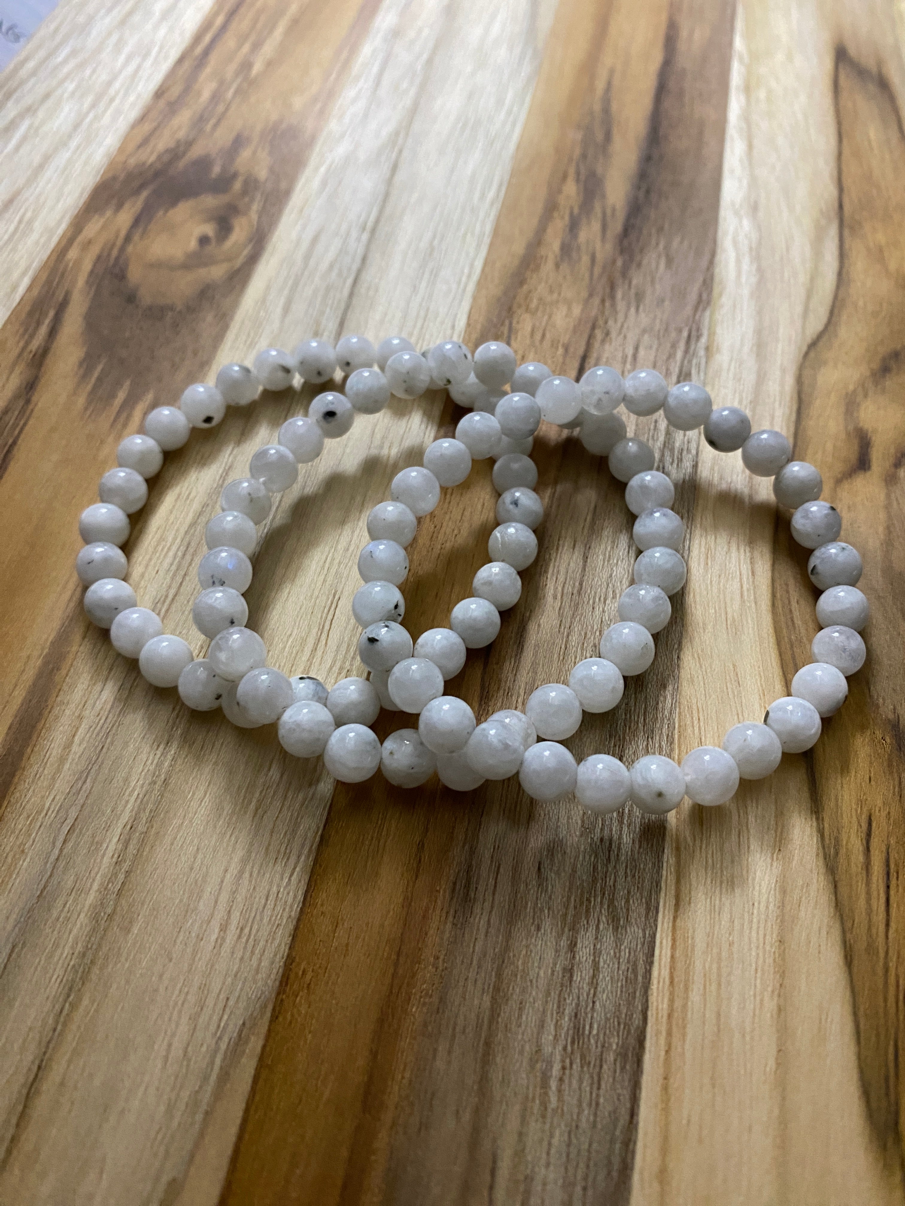 White Moonstone Beaded Stretch Bracelet