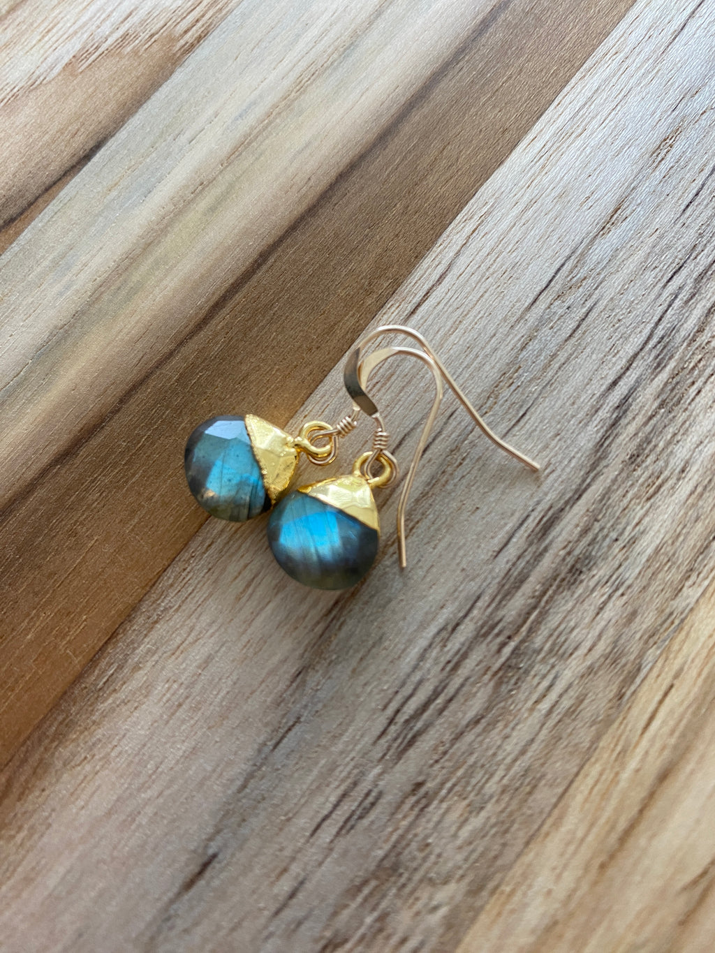 Dainty Minimalist Labradorite Dangle Earrings with Gold