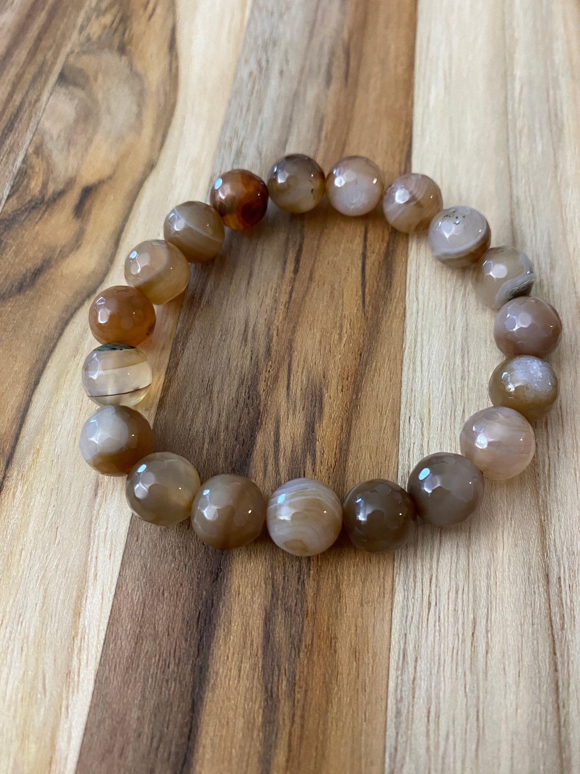 Brown Faceted Agate Beaded Stretch Bracelet - My Urban Gems
