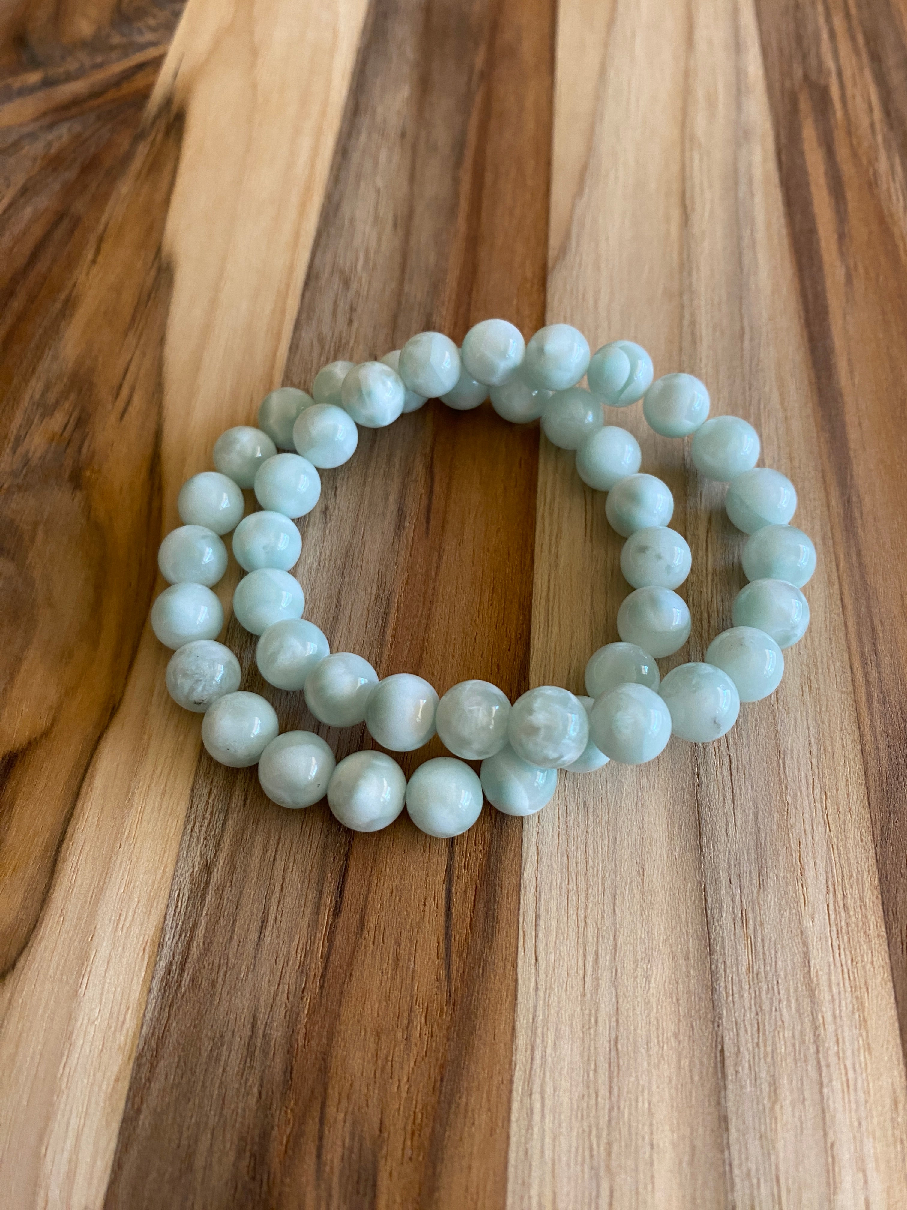 Green Moonstone Beaded Stretch Bracelet ~ 6.5”