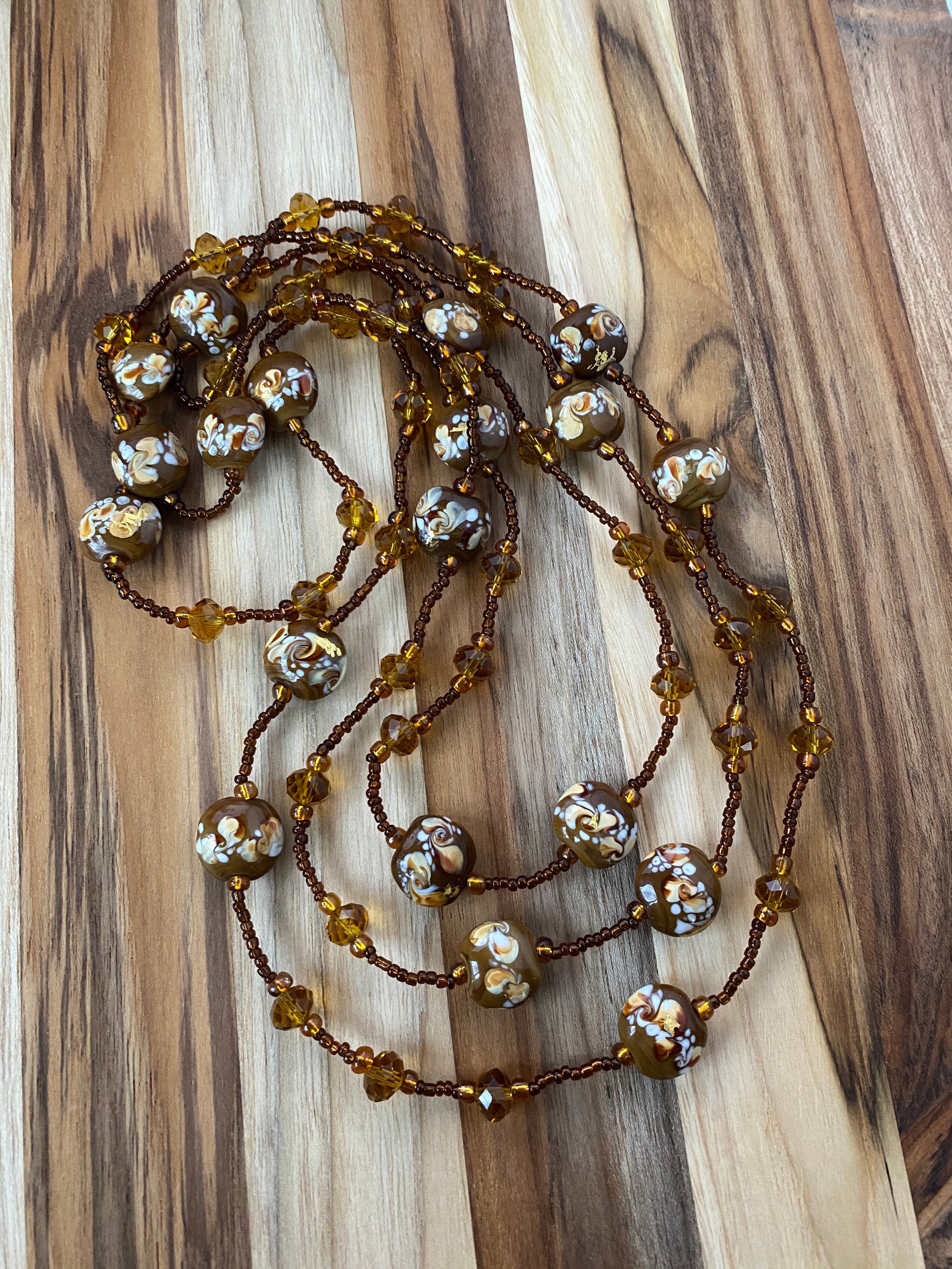 60" Brown Art Glass & Crystal Necklace - My Urban Gems