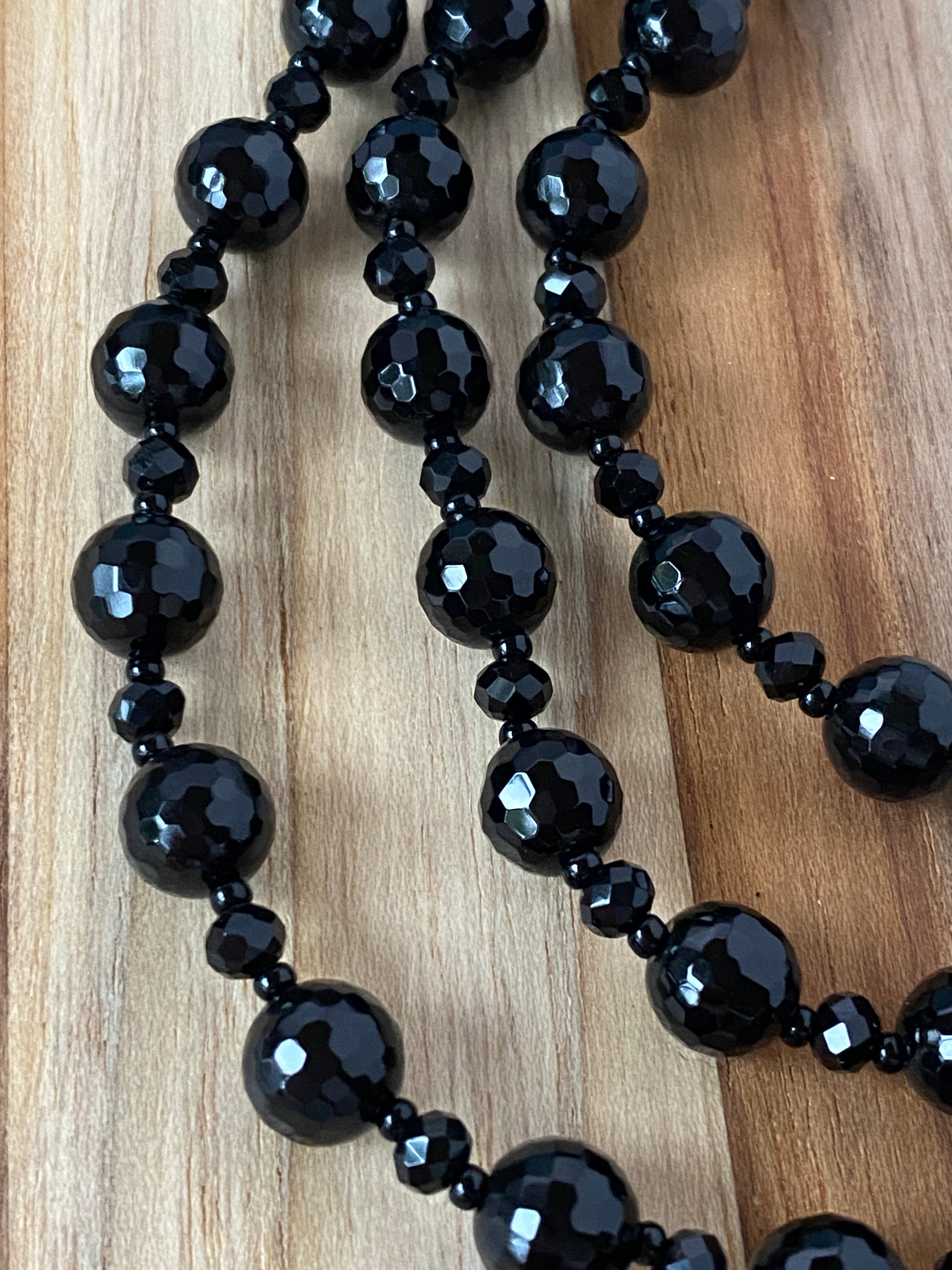 60" Extra Long Wraparound Faceted Black Onyx Necklace with Crystal beads - My Urban Gems