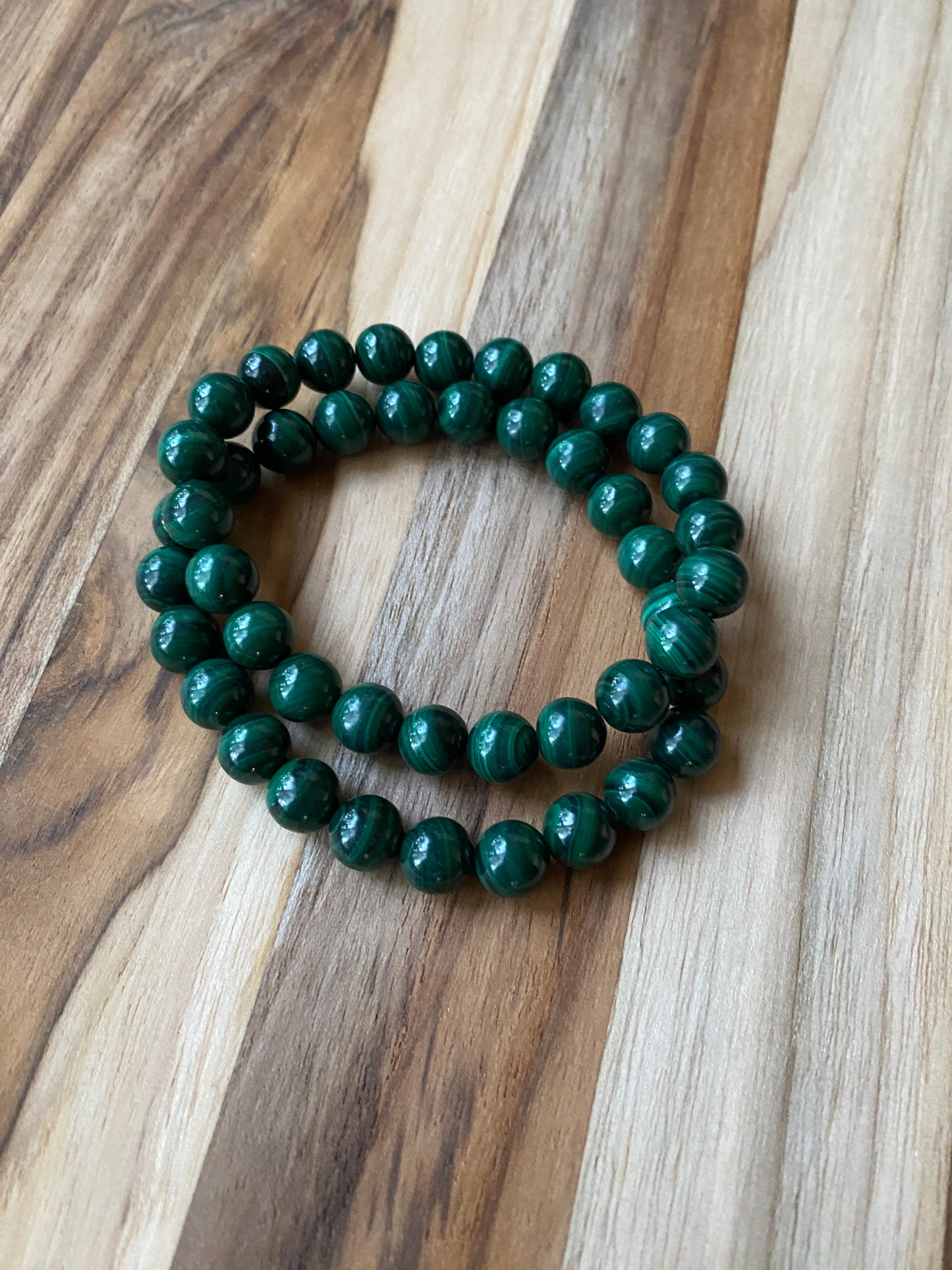 Dark Green Natural Malachite Stretch Beaded Bracelet