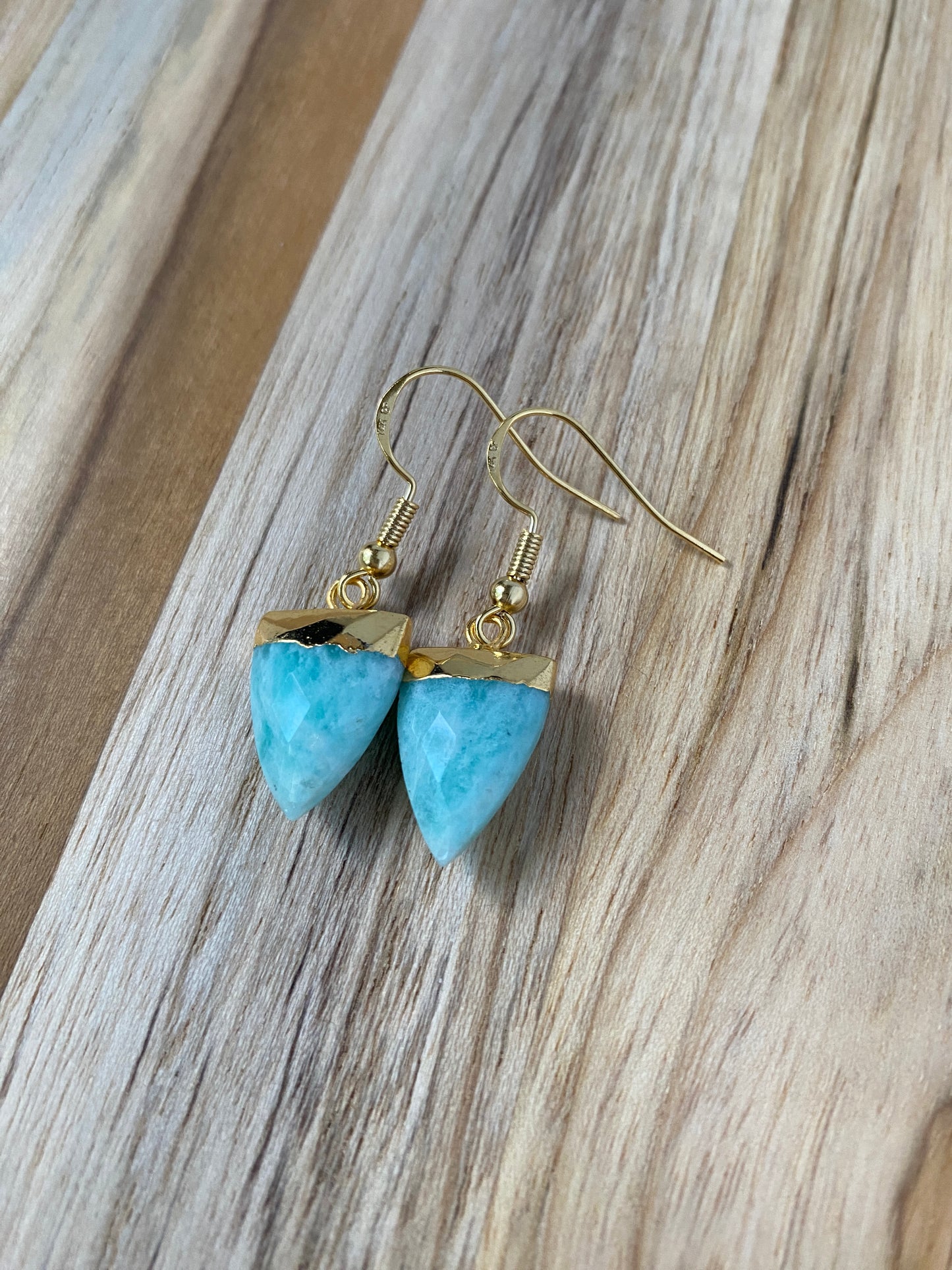 Trillion Shape Amazonite Dangle Earrings with Gold