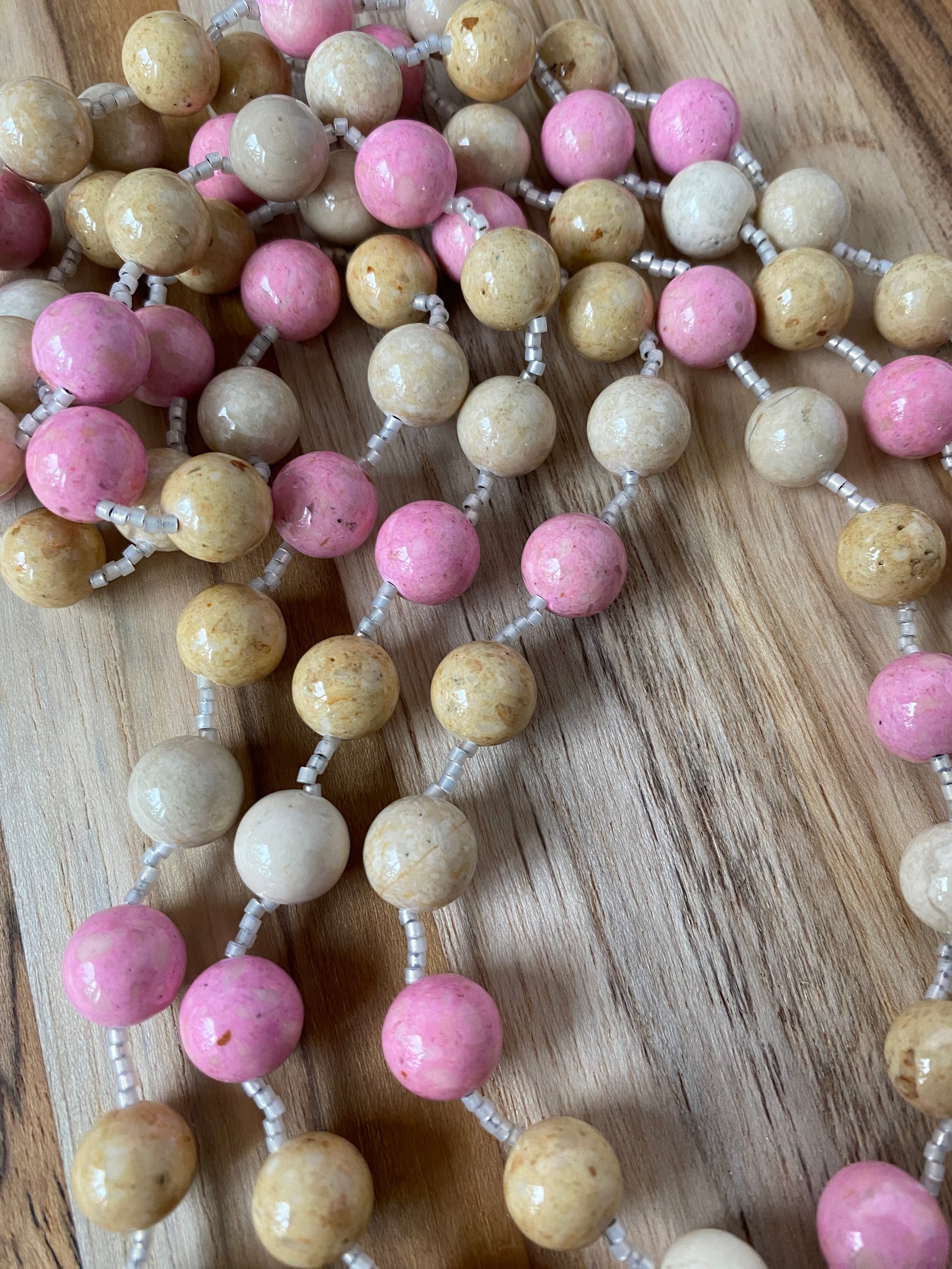 60" Pink, Cream & Beige Riverstone Necklace - My Urban Gems