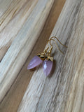 Rose Chalcedony Trillion Shaped Dangle Earrings with Gold