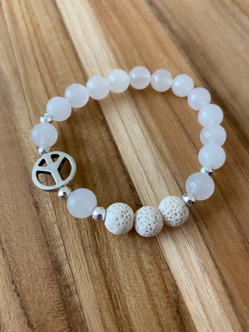 White Jade Aromatherapy Bracelet with Peace sign