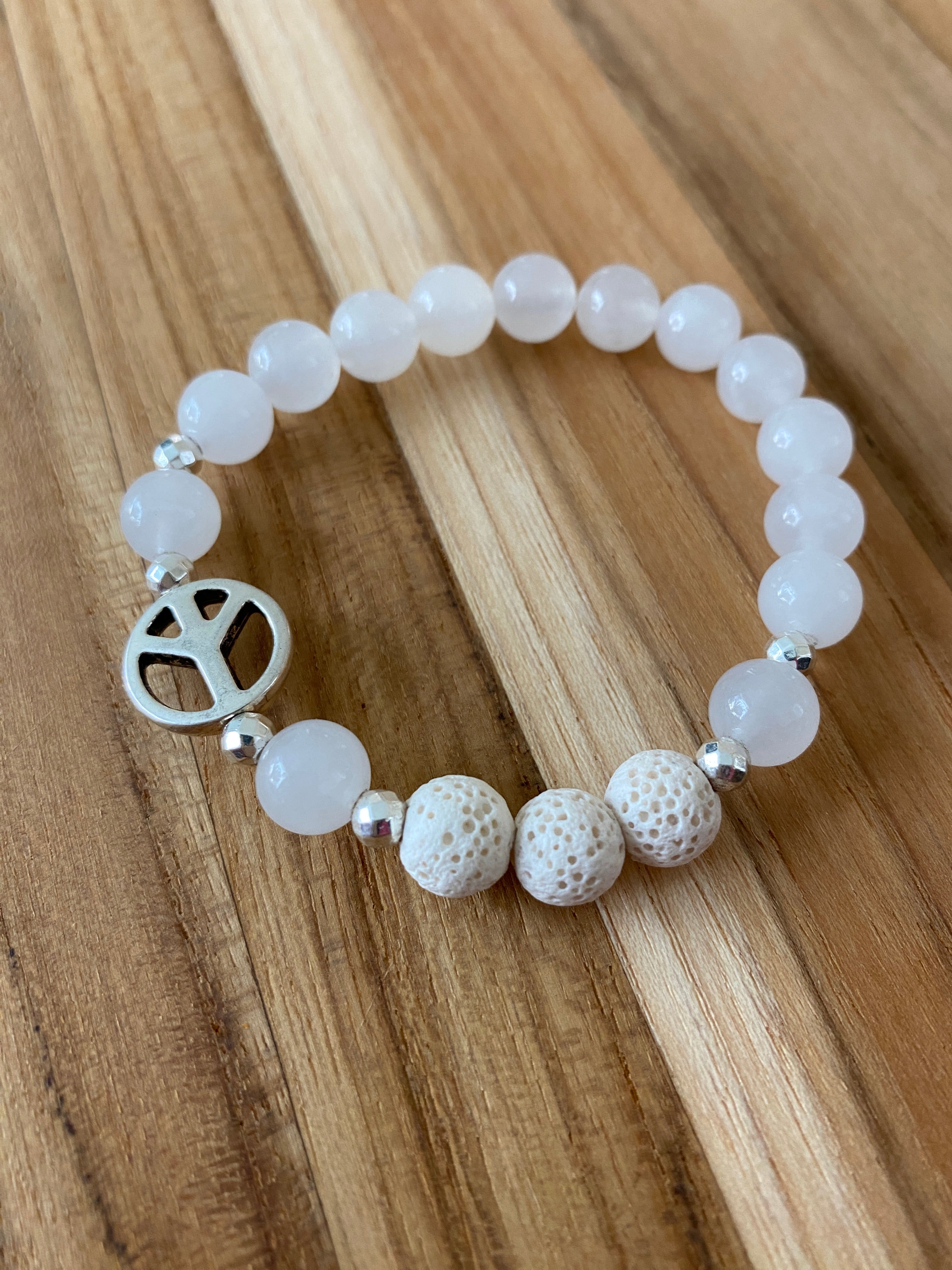 White Jade Aromatherapy Bracelet with Peace sign