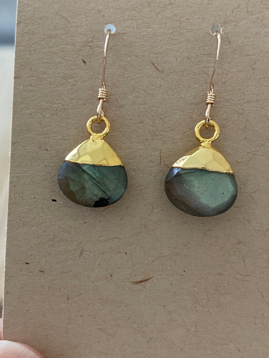 Dainty Minimalist Labradorite Dangle Earrings with Gold