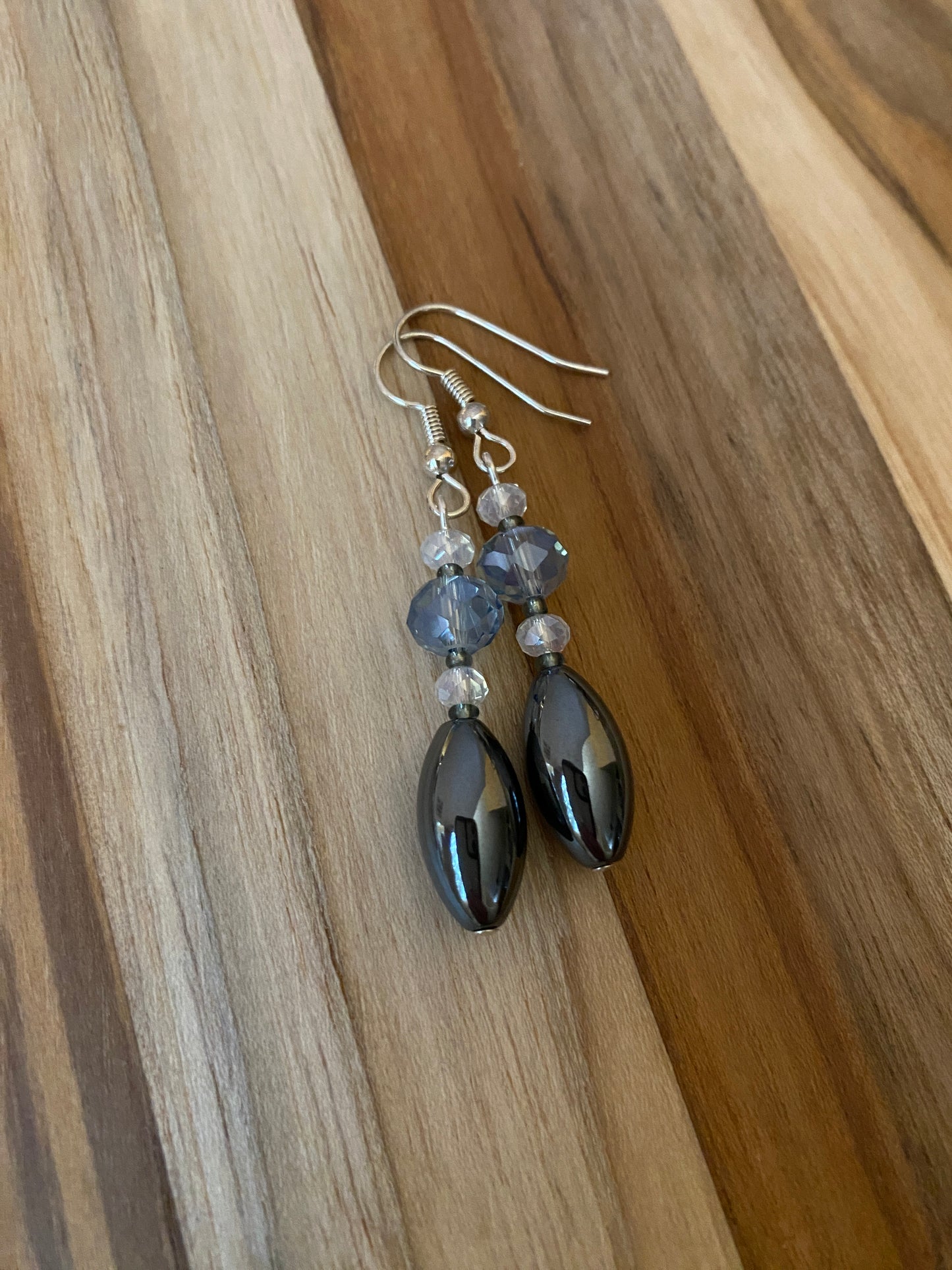 Hemalyke with Blue & Opalescent Crystal Dangle Earrings