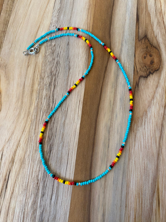 16" Minimalist Seed Bead Necklace Multi Colored, Dainty Thin Small Beaded Necklace, Colorful Delicate Beaded Necklace, Thin Turquoise Beaded Necklace