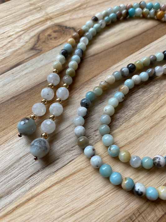 Amazonite and Moonstone Beaded Lariat Style Necklace