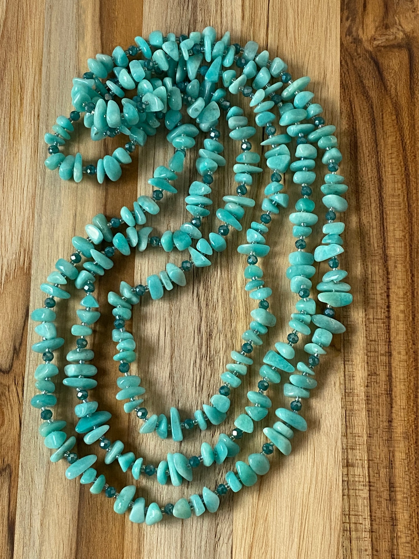 60" Extra Long Beaded Wraparound Amazonite Chip Bead Necklace with Crystal Beads My Urban Gems