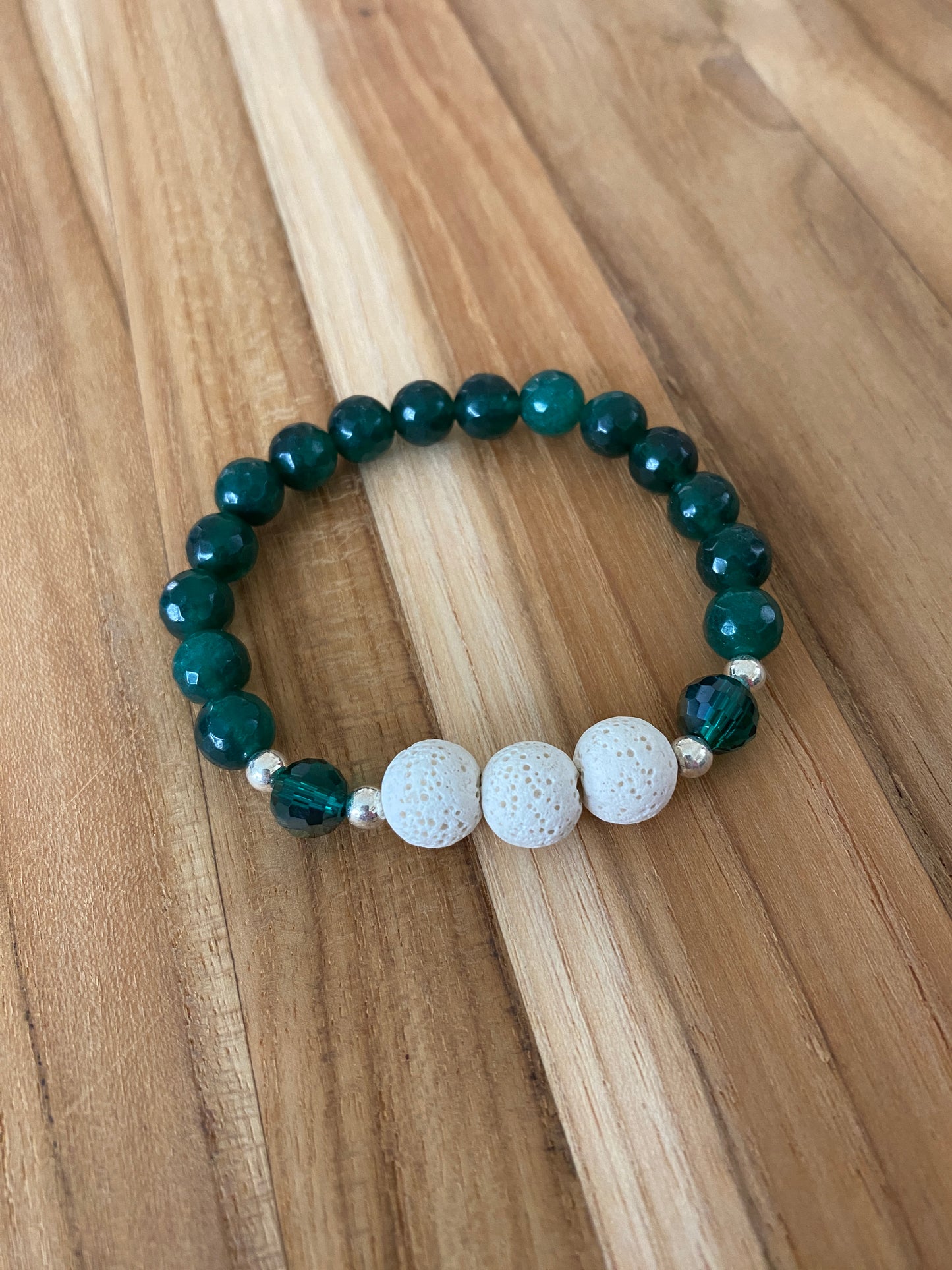 Green Agate Beaded Aromatherapy Stretch Bracelet with Crystal