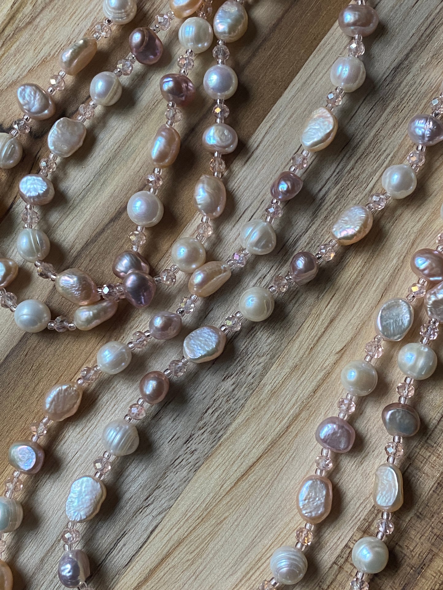 Delicate 60” Long Freshwater Pearl Wraparound Beaded Necklace