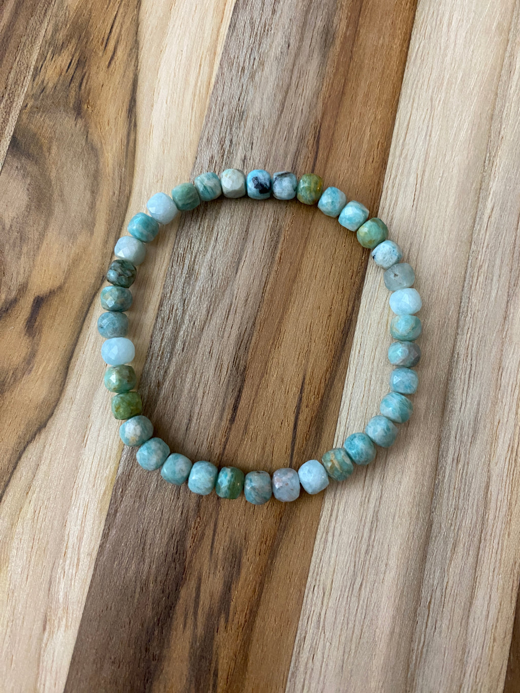 Dainty Amazonite Faceted Cube Beaded Stretch Bracelet - My Urban Gems
