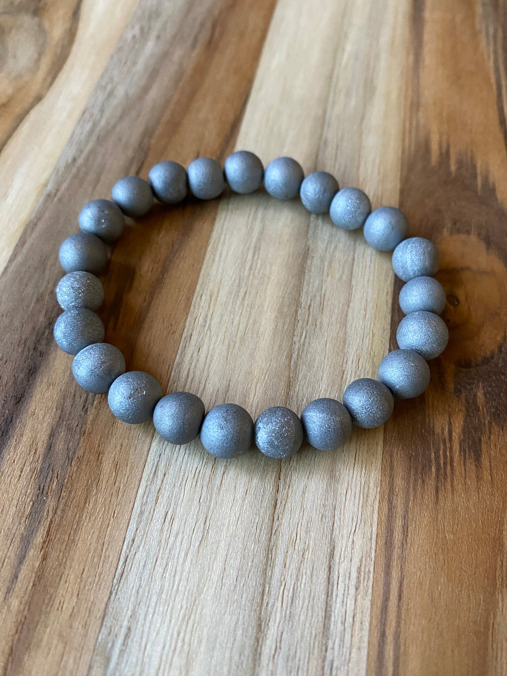 Grey Druzy Agate Beaded Stretch Bracelet