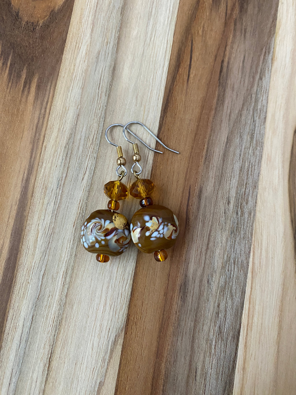 Brown Art Glass & Crystal Earrings - My Urban Gems