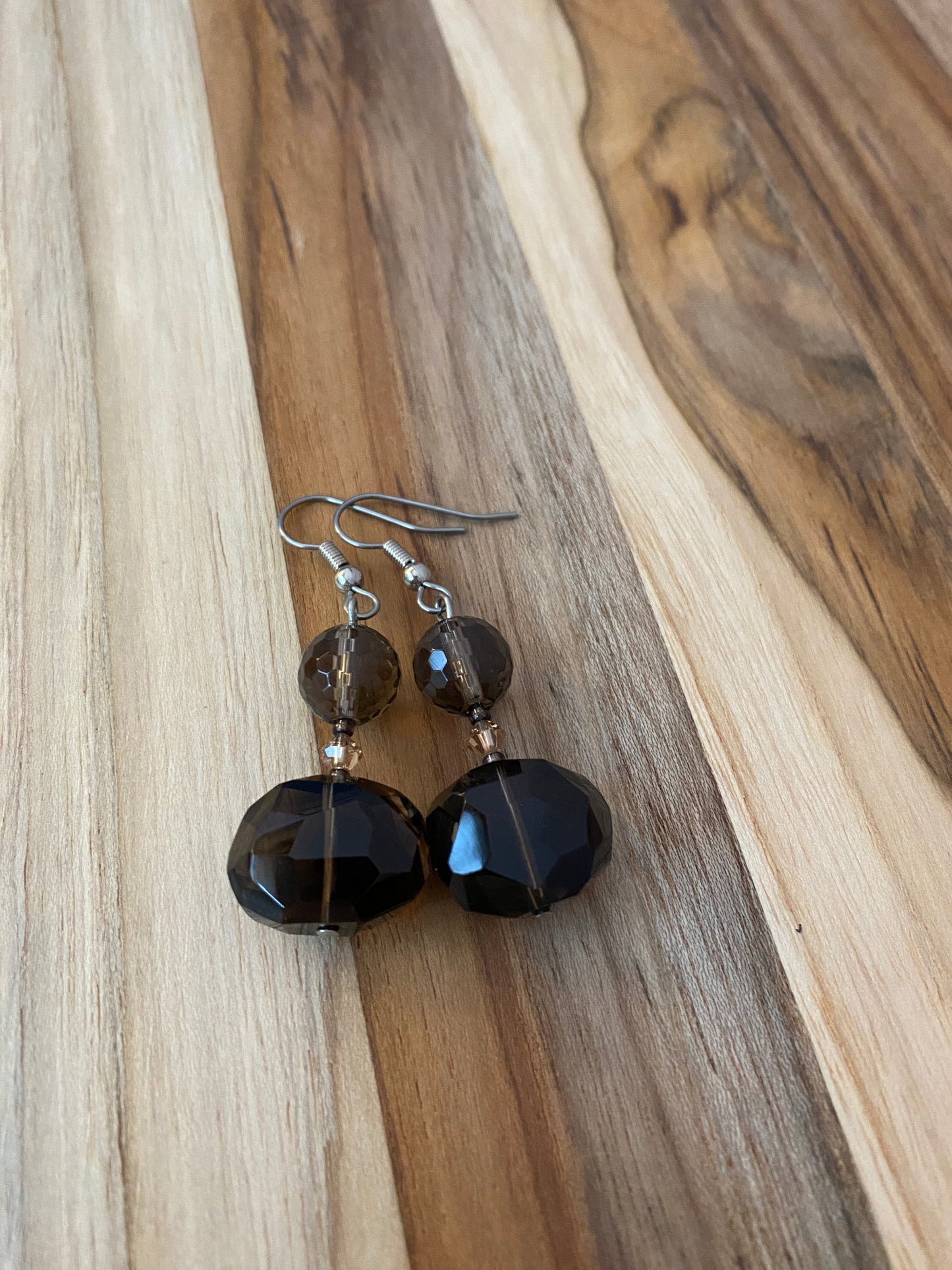 Brown Quartz & Crystal Dangle Earrings