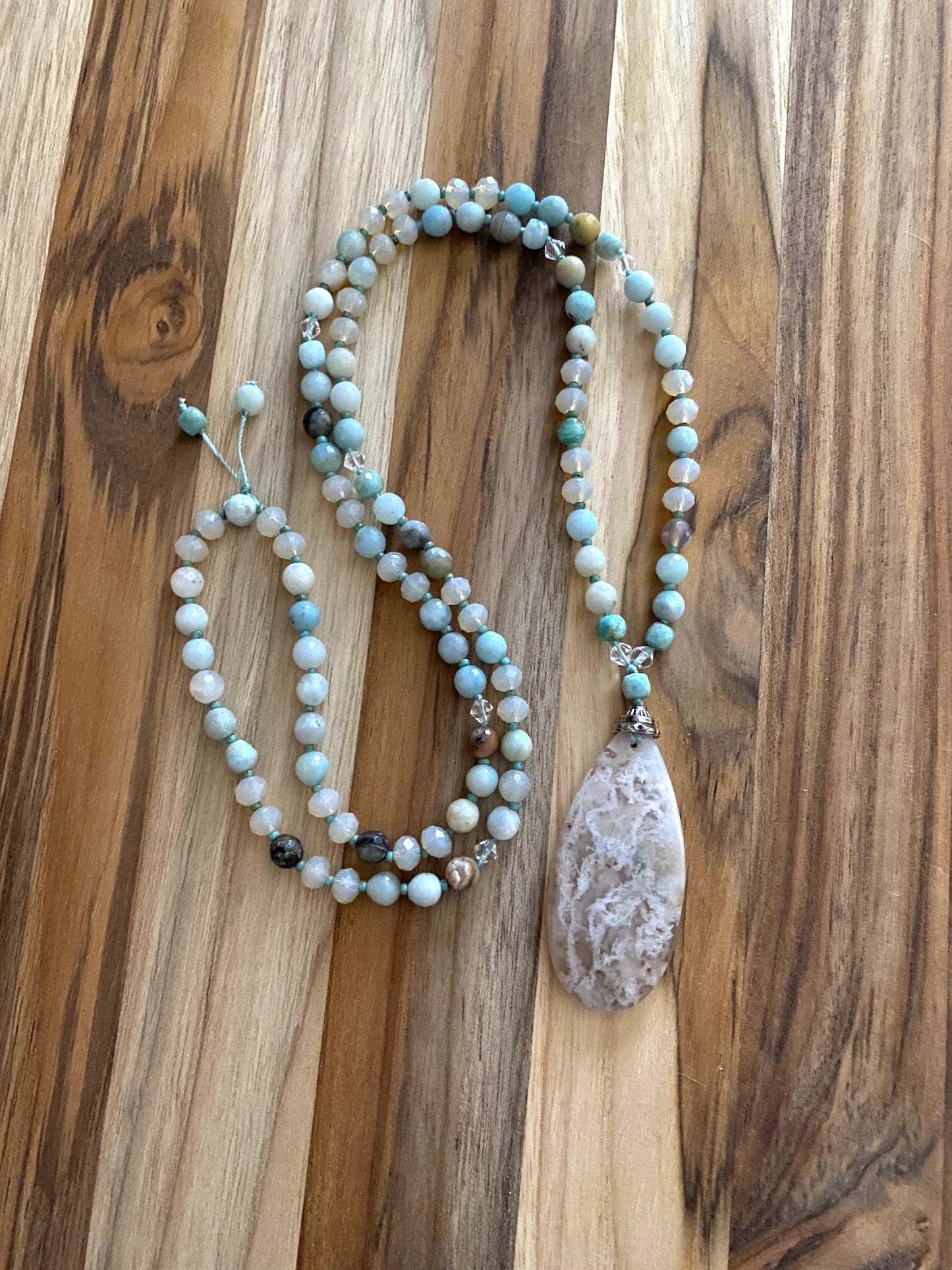 Scenic Dendritic Agate Beaded Pendant Necklace with Amazonite