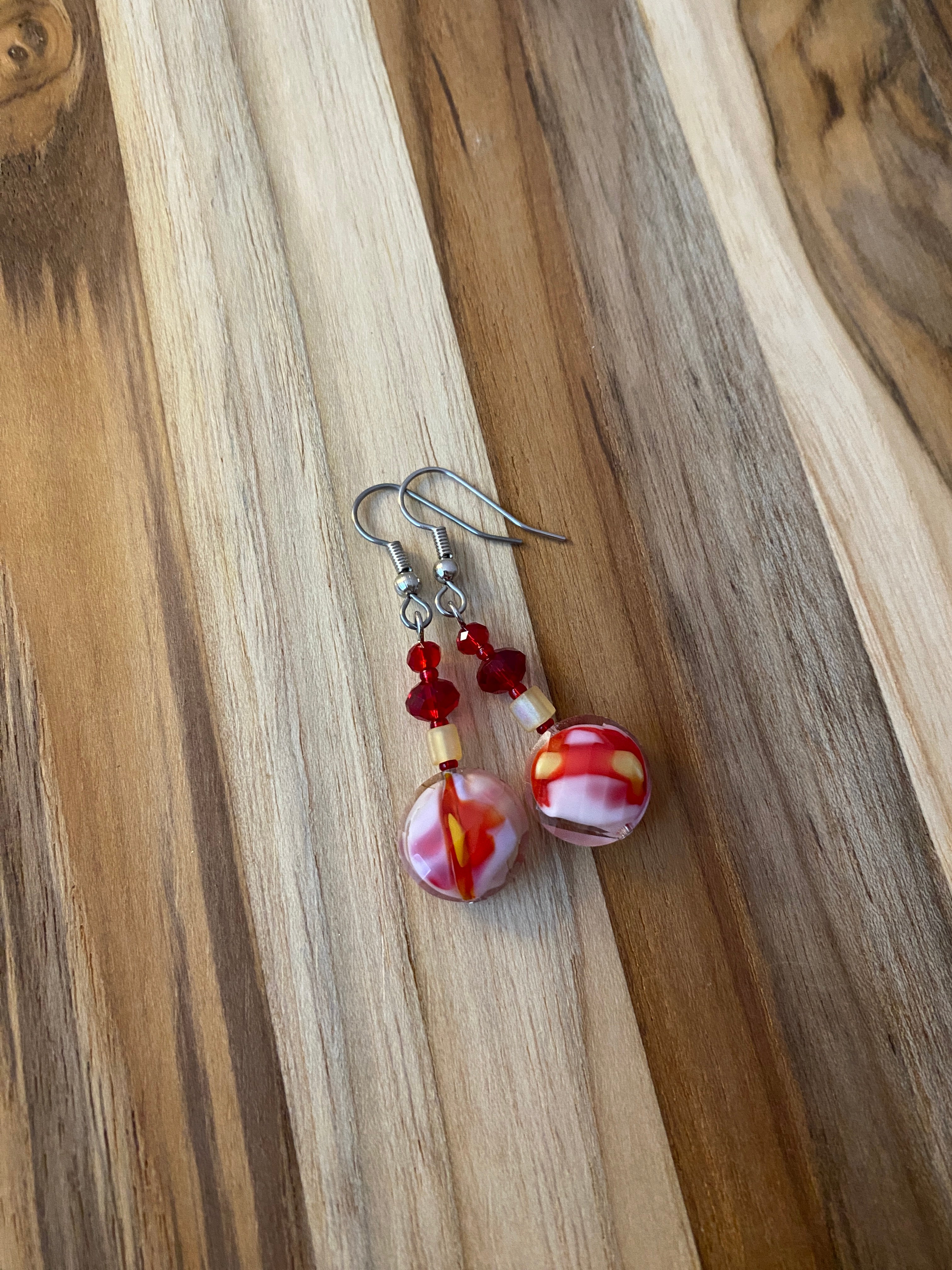 Red, Yellow & White Glass & Crystal Dangle Earrings - My Urban Gems