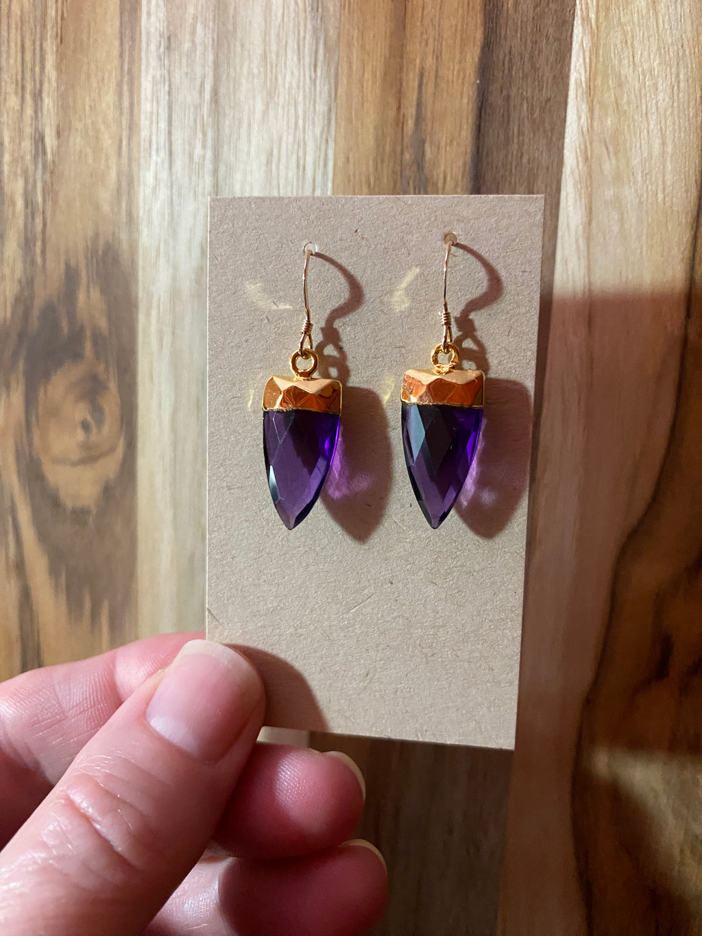Trillion Shaped Amethyst Dangle Earrings