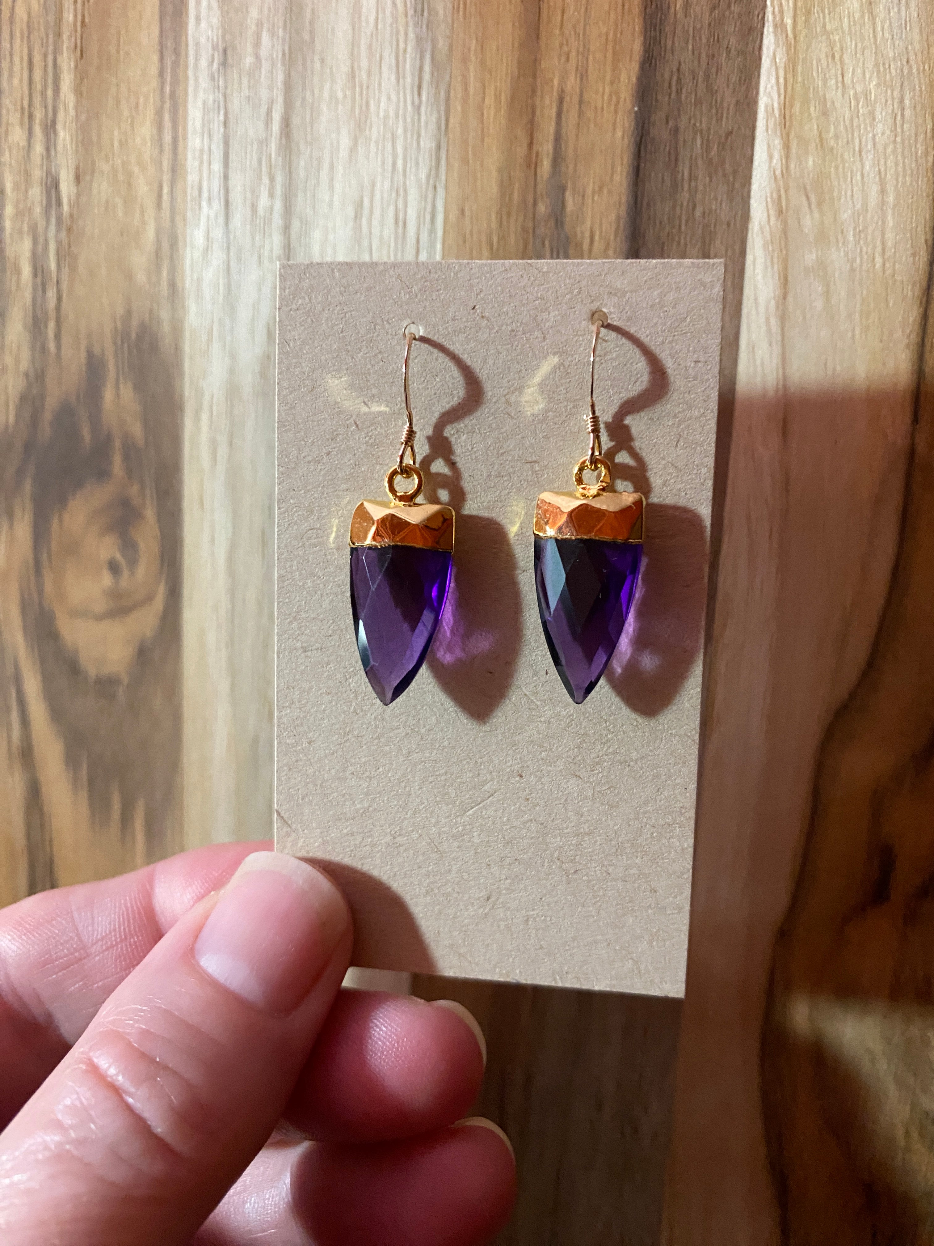 Trillion Shaped Amethyst Dangle Earrings