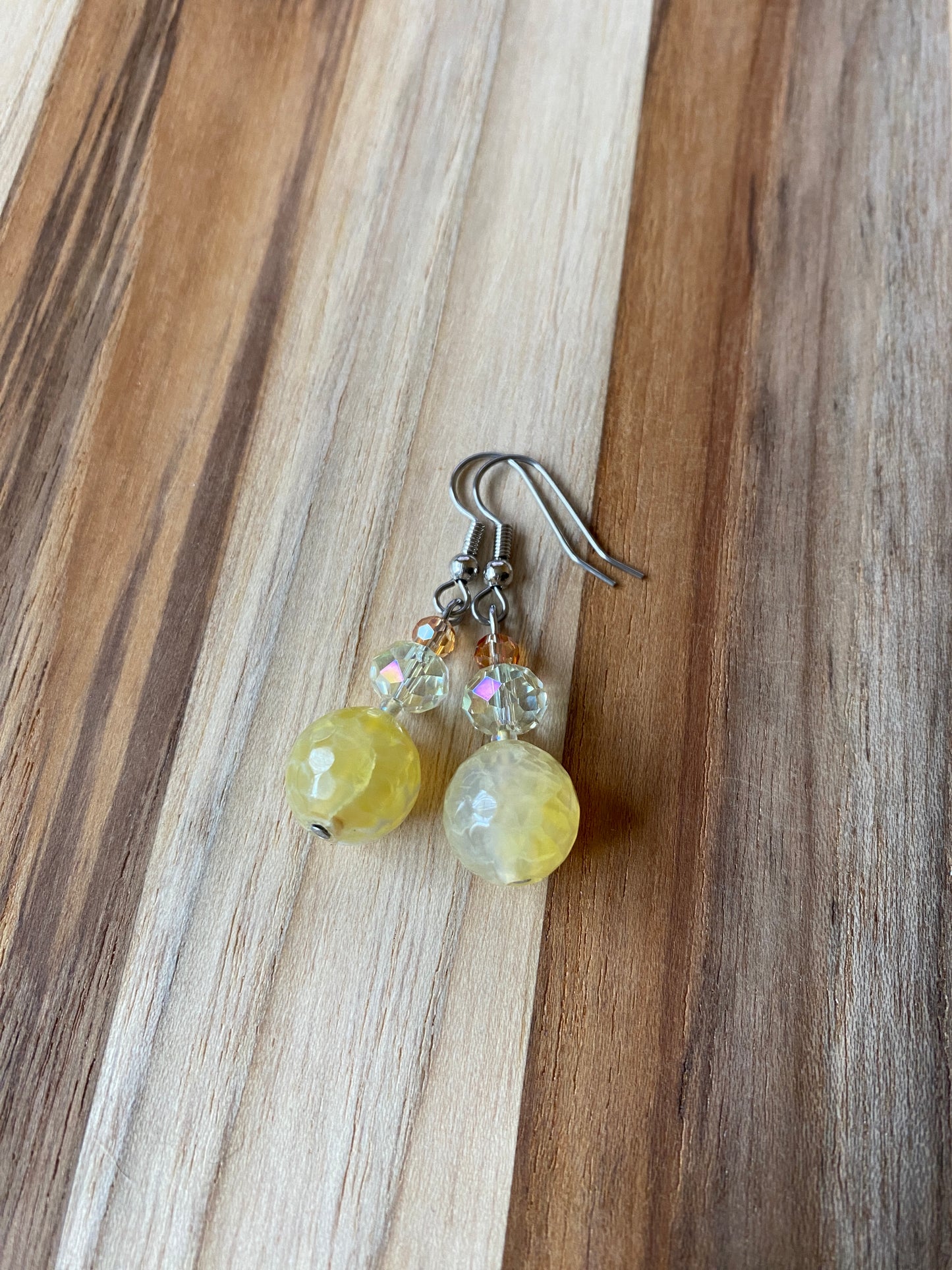Yellow Agate & Crystal Dangle Earrings