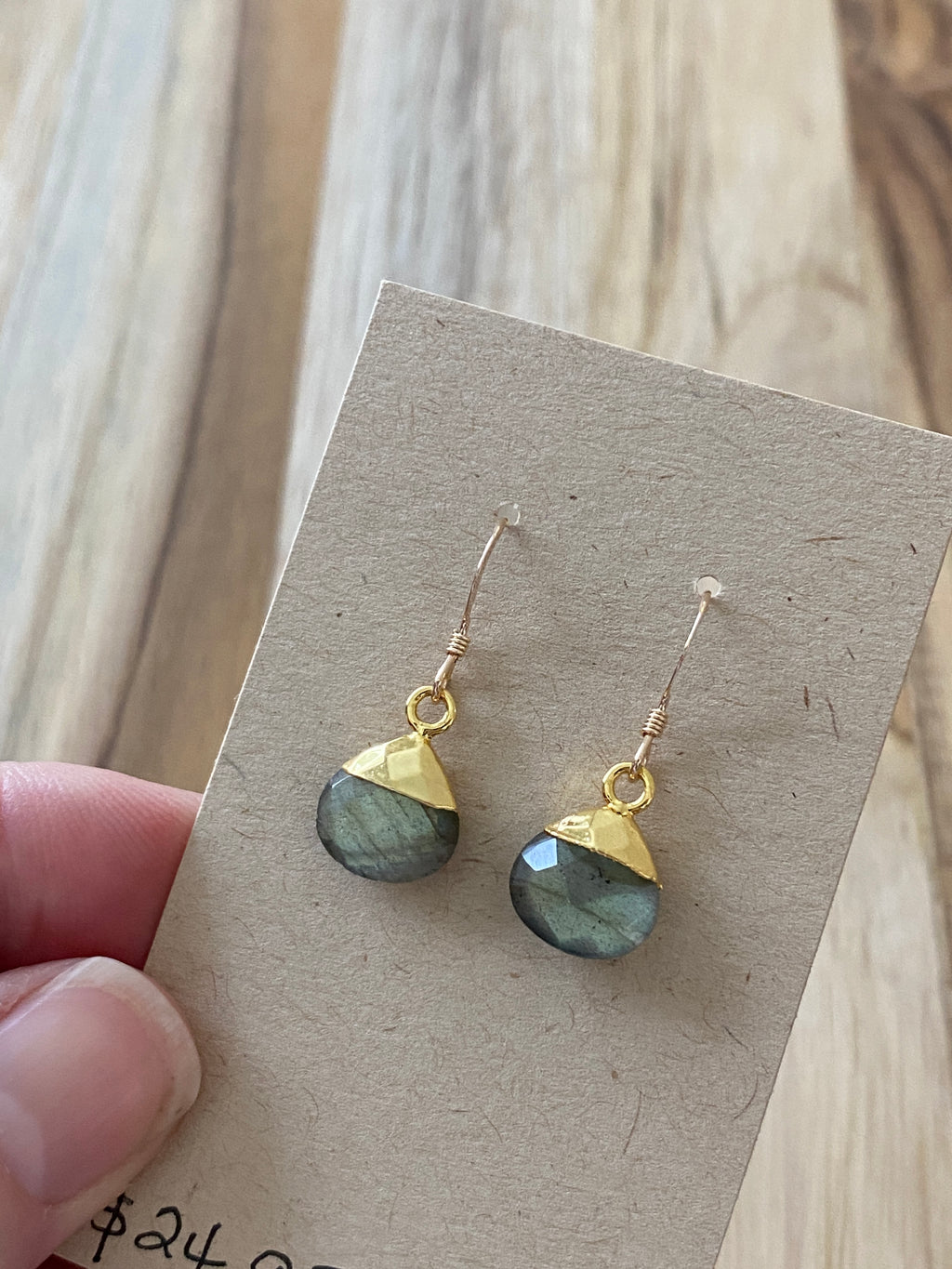 Dainty Minimalist Labradorite Dangle Earrings with Gold